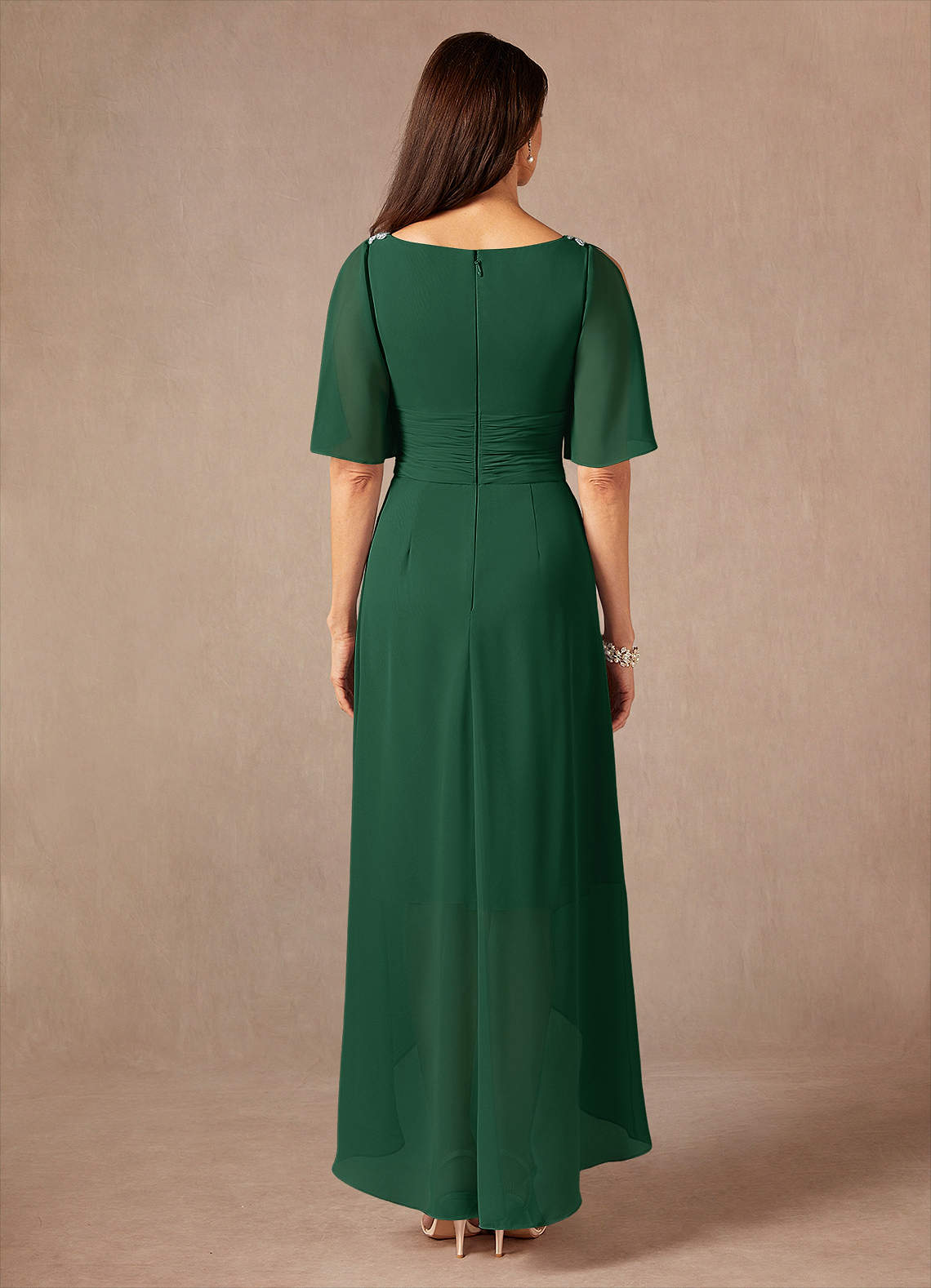 Pascual A-Line V-Neck Chiffon Mother of the Bride Dress in Dark Green