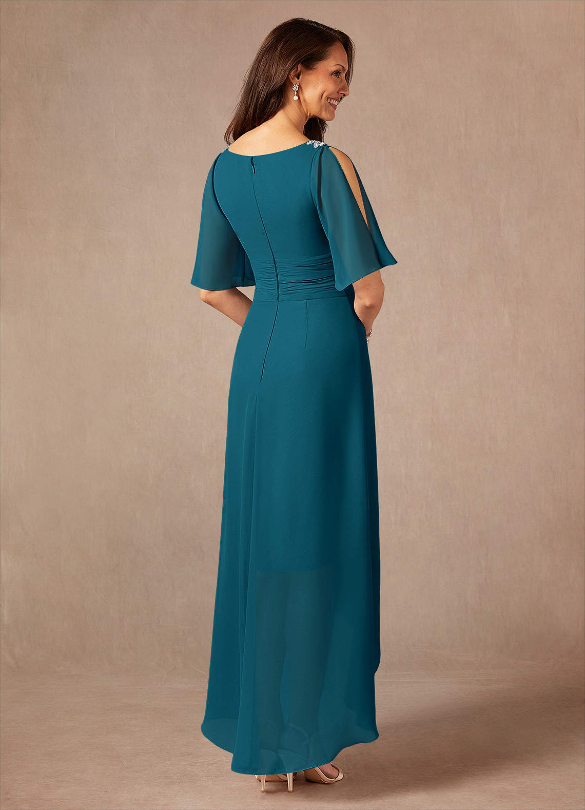 Pascual A-Line V-Neck Chiffon Mother of the Bride Dress in Ink Blue