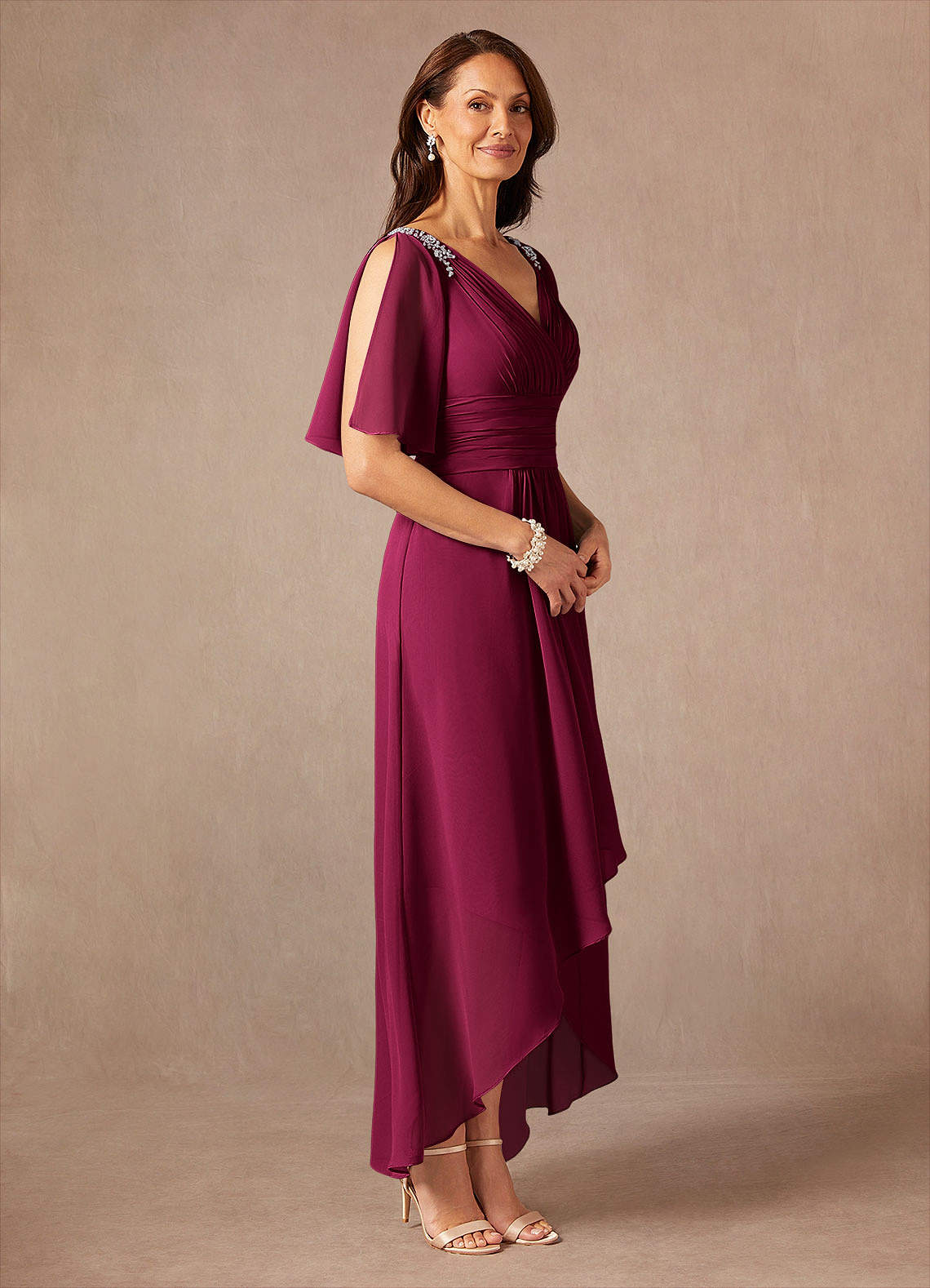 Pascual A-Line V-Neck Chiffon Mother of the Bride Dress