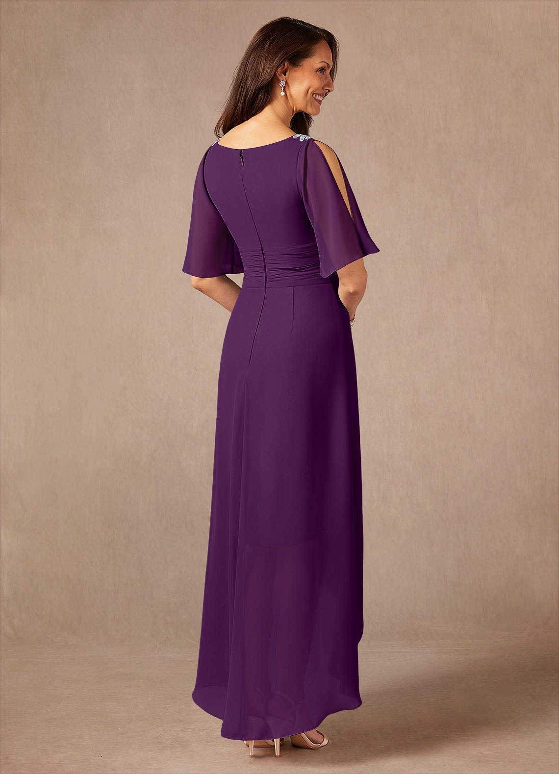Pascual A-Line V-Neck Chiffon Mother of the Bride Dress in Grape