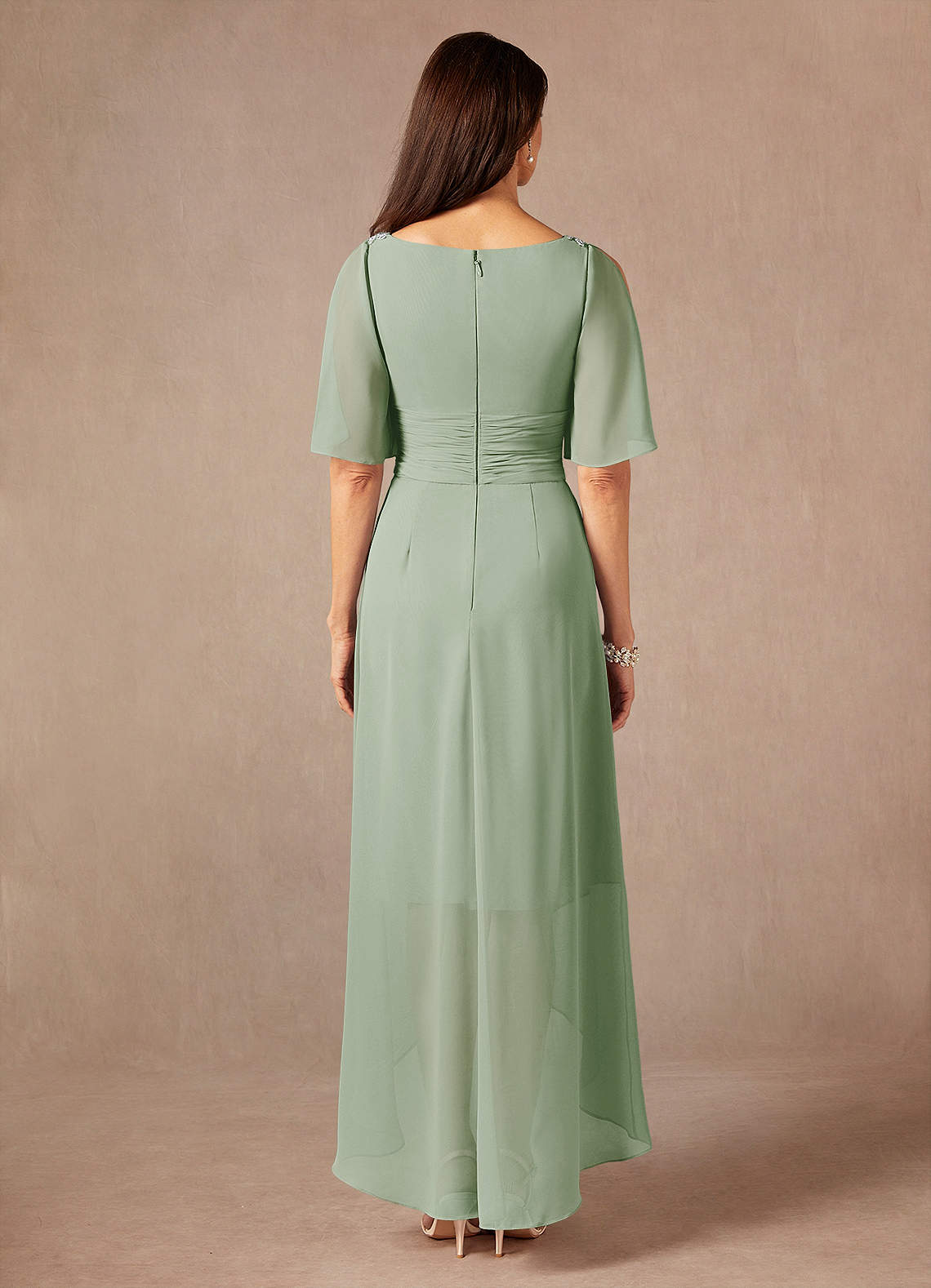 Pascual A-Line V-Neck Chiffon Mother of the Bride Dress in Dusty Sage