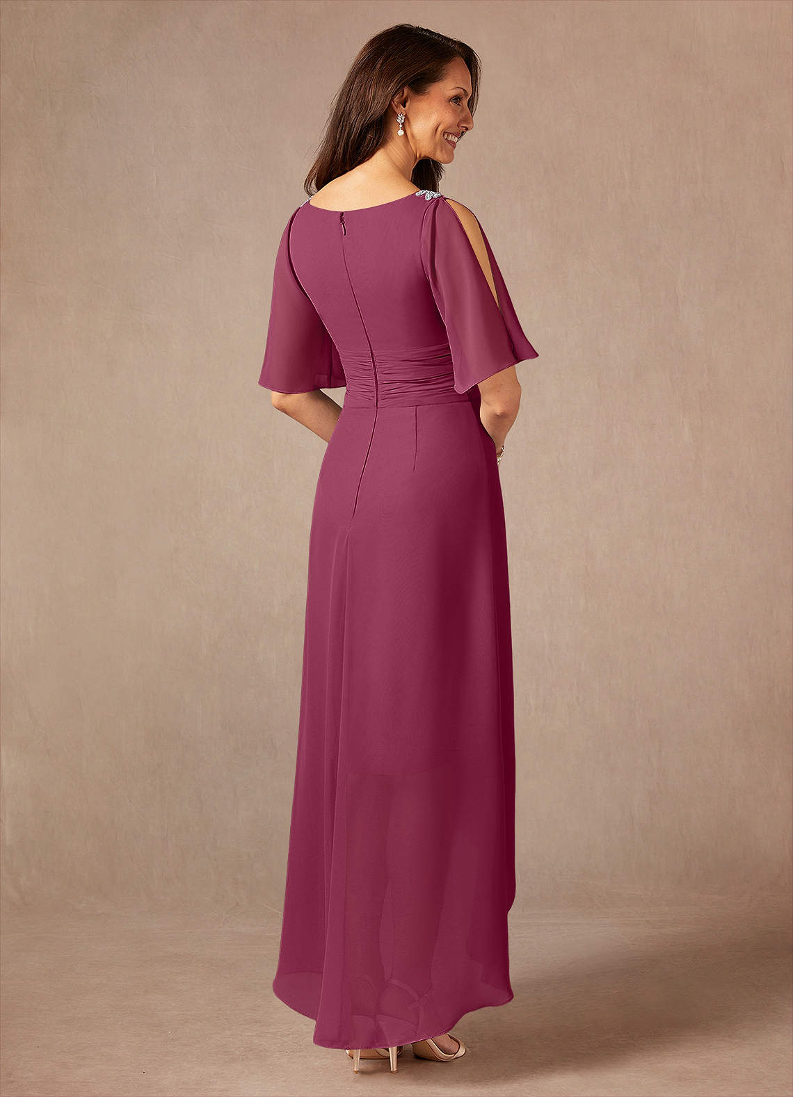 Pascual A-Line V-Neck Chiffon Mother of the Bride Dress in Mulberry