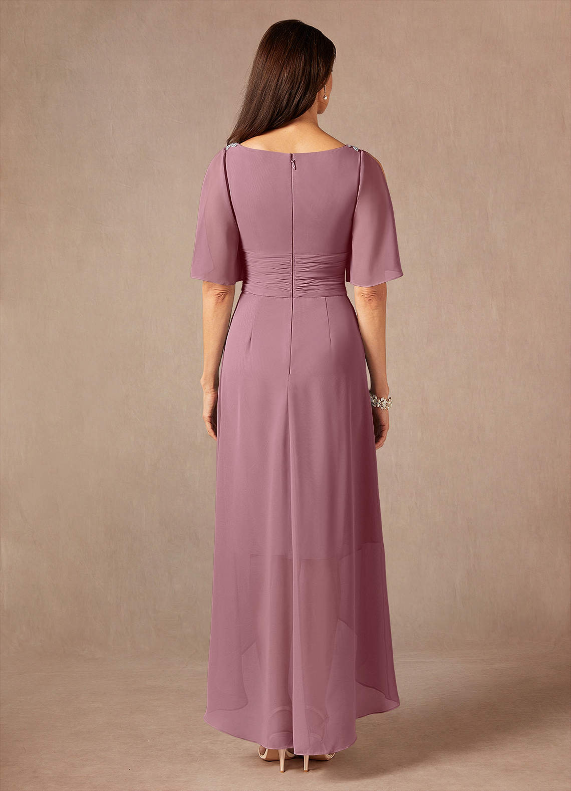 Pascual A-Line V-Neck Chiffon Mother of the Bride Dress in Vintage Mauve