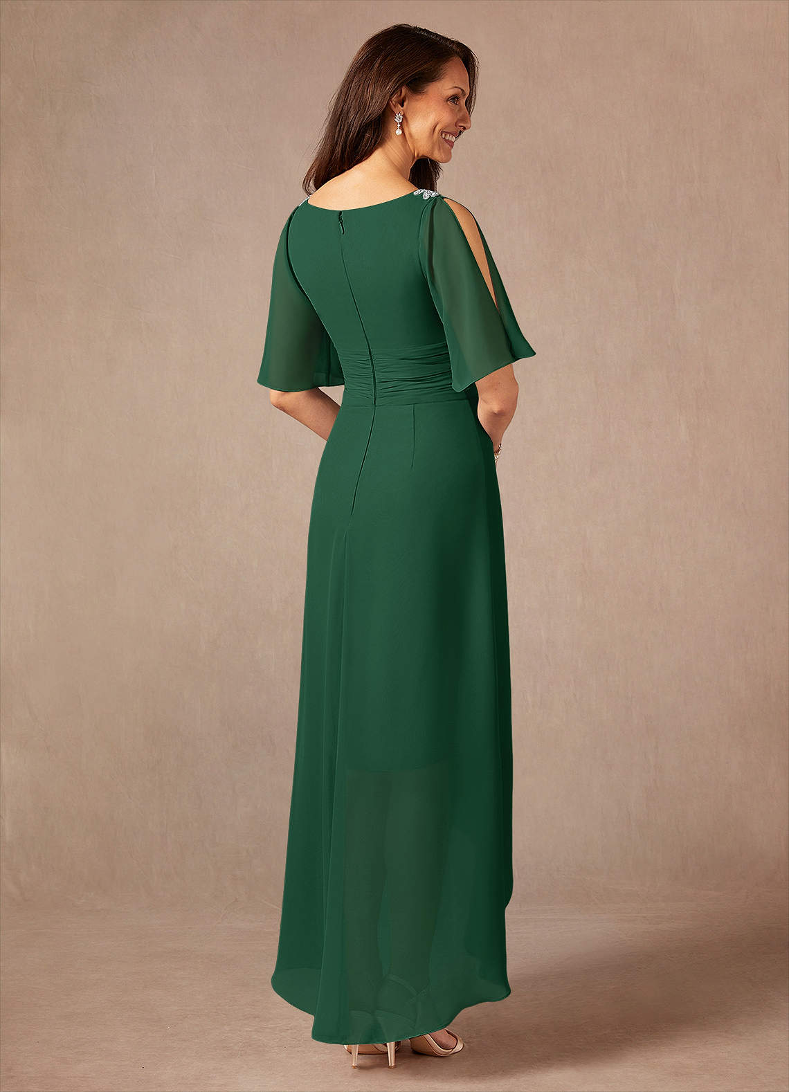 Pascual A-Line V-Neck Chiffon Mother of the Bride Dress in Dark Green