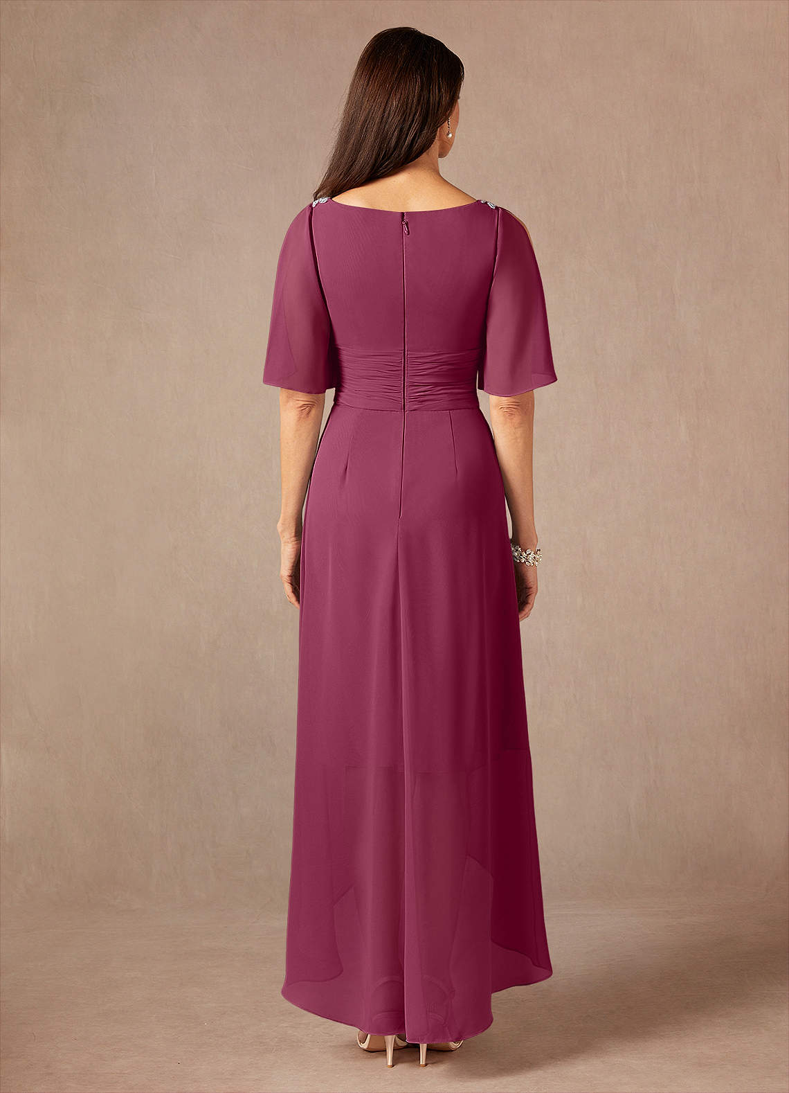 Pascual A-Line V-Neck Chiffon Mother of the Bride Dress in Mulberry