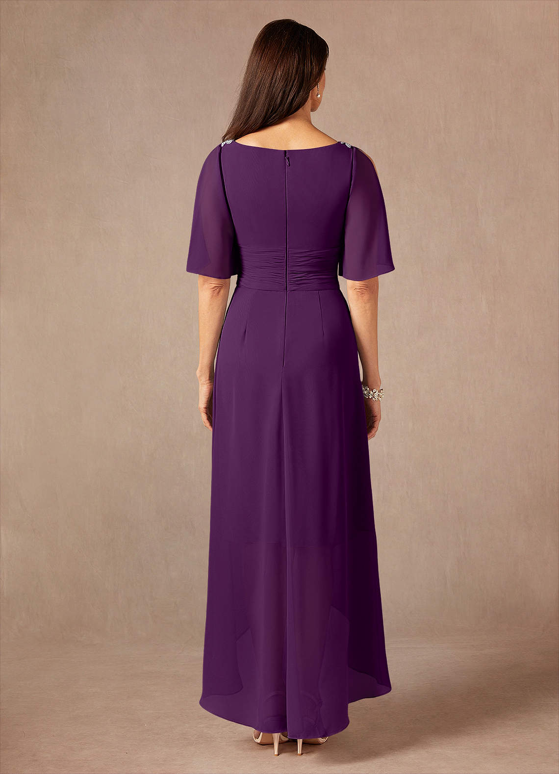 Pascual A-Line V-Neck Chiffon Mother of the Bride Dress in Grape