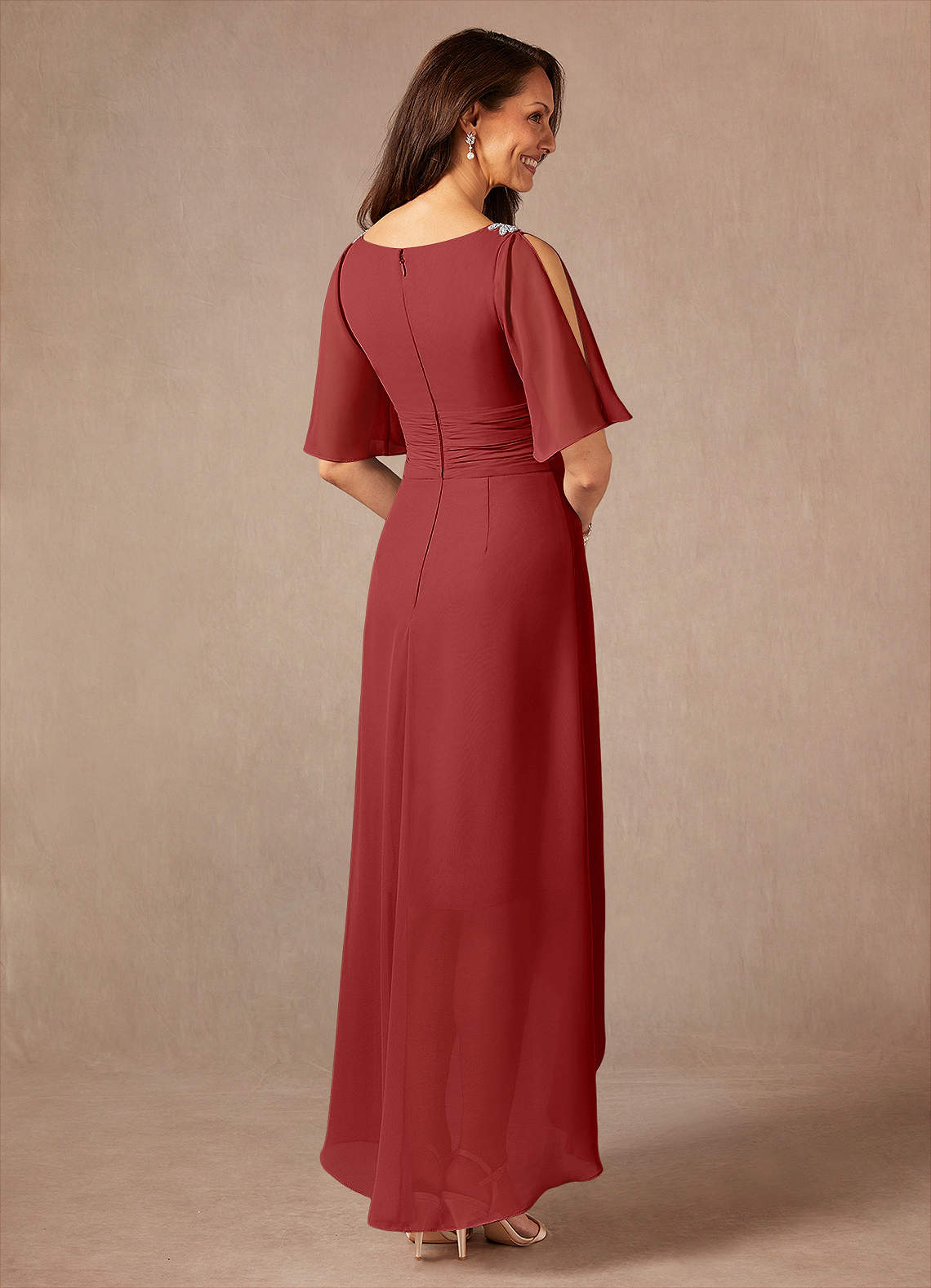 Pascual A-Line V-Neck Chiffon Mother of the Bride Dress in Rust