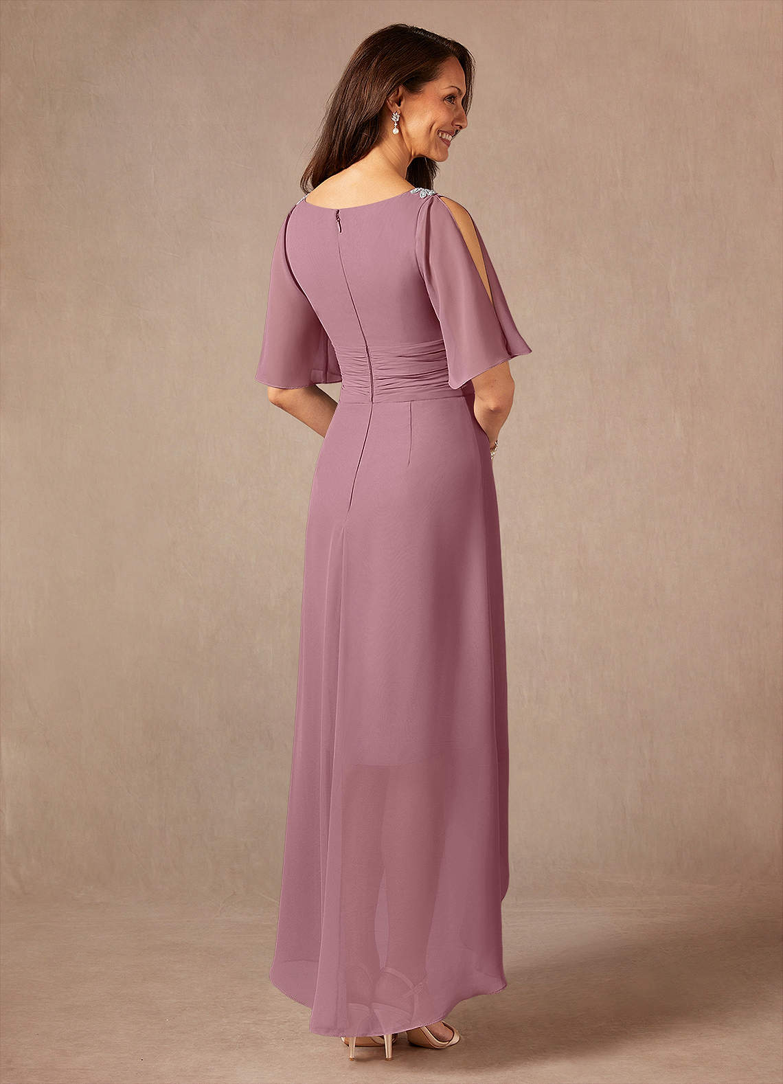 Pascual A-Line V-Neck Chiffon Mother of the Bride Dress in Vintage Mauve