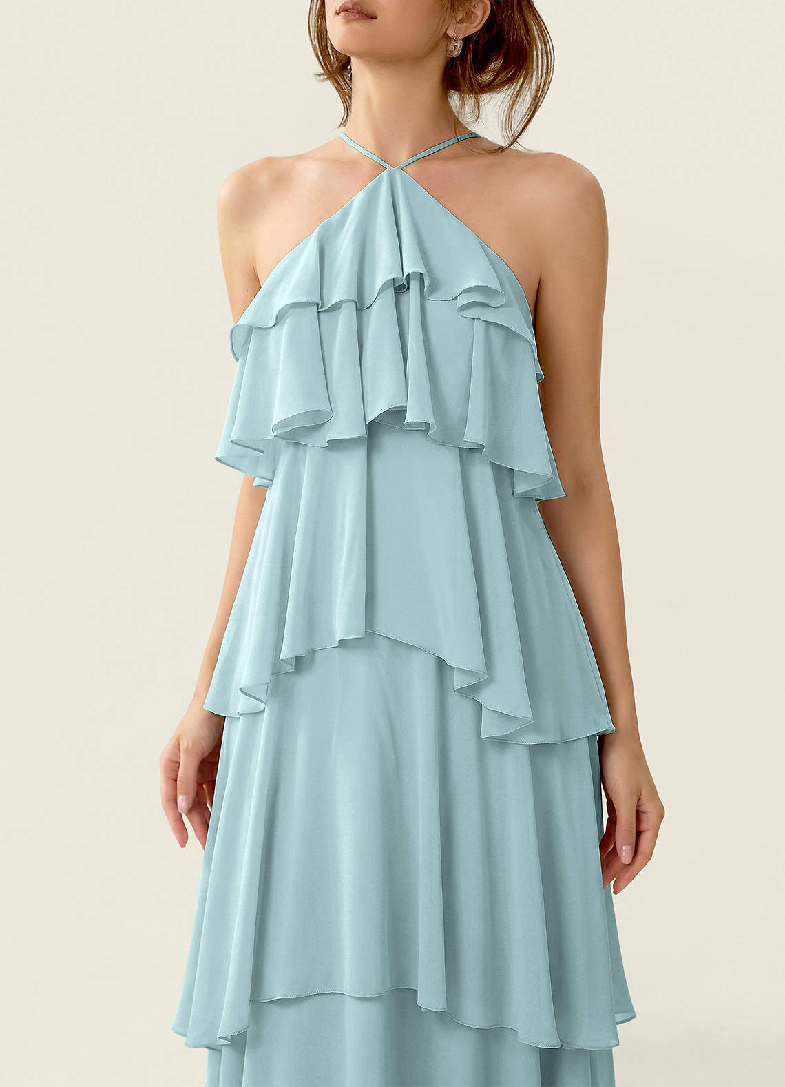 Nevieve A-Line Halter Chiffon Prom Dress in Mist