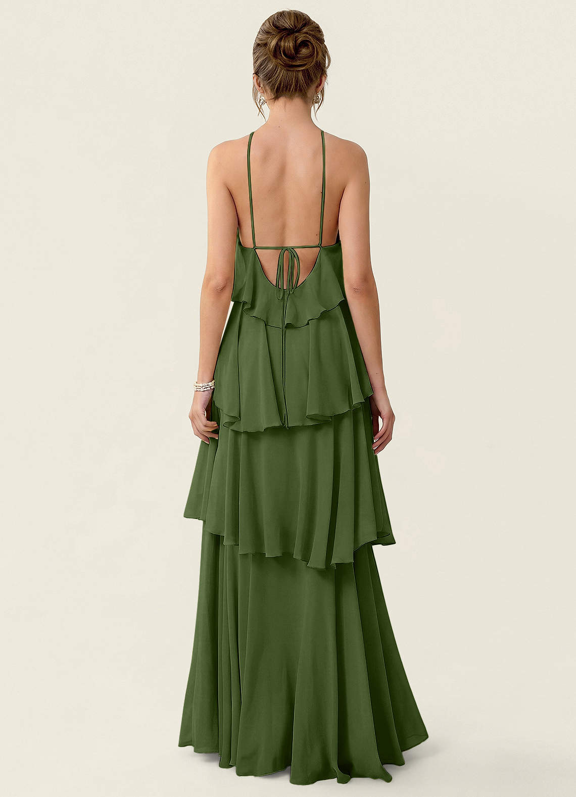Nevieve A-Line Halter Chiffon Prom Dress in Olive