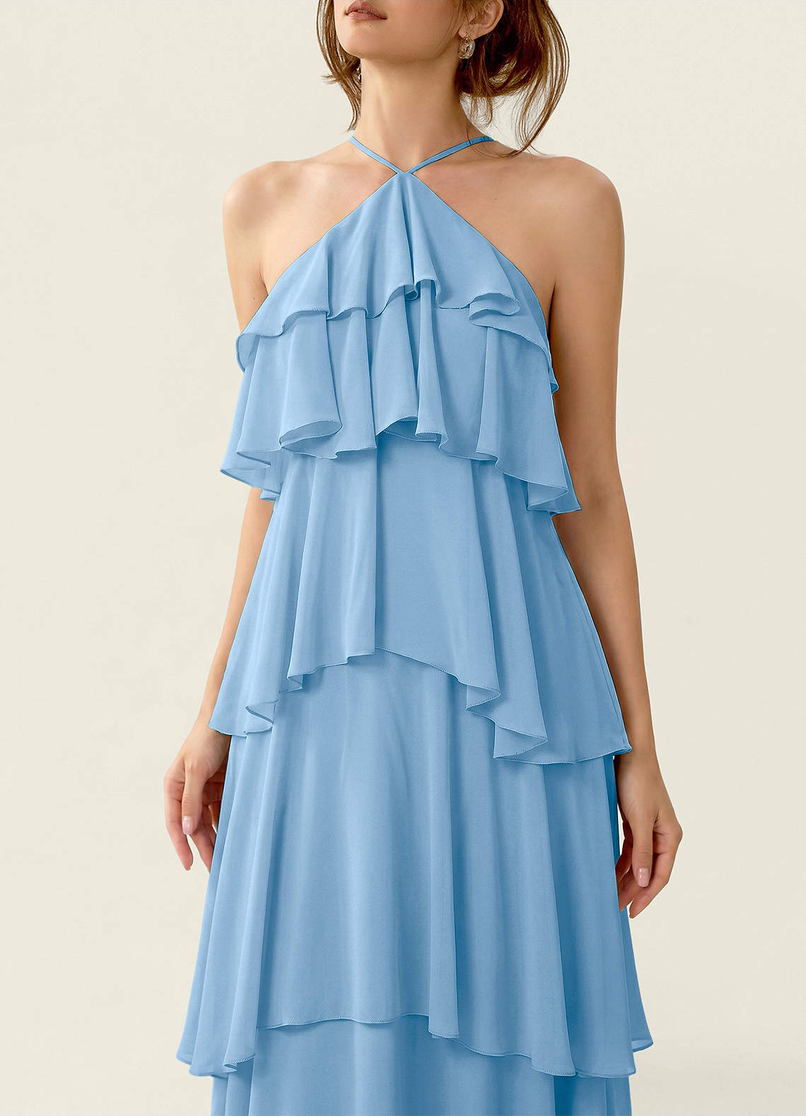 Nevieve A-Line Halter Chiffon Prom Dress in Powder Blue