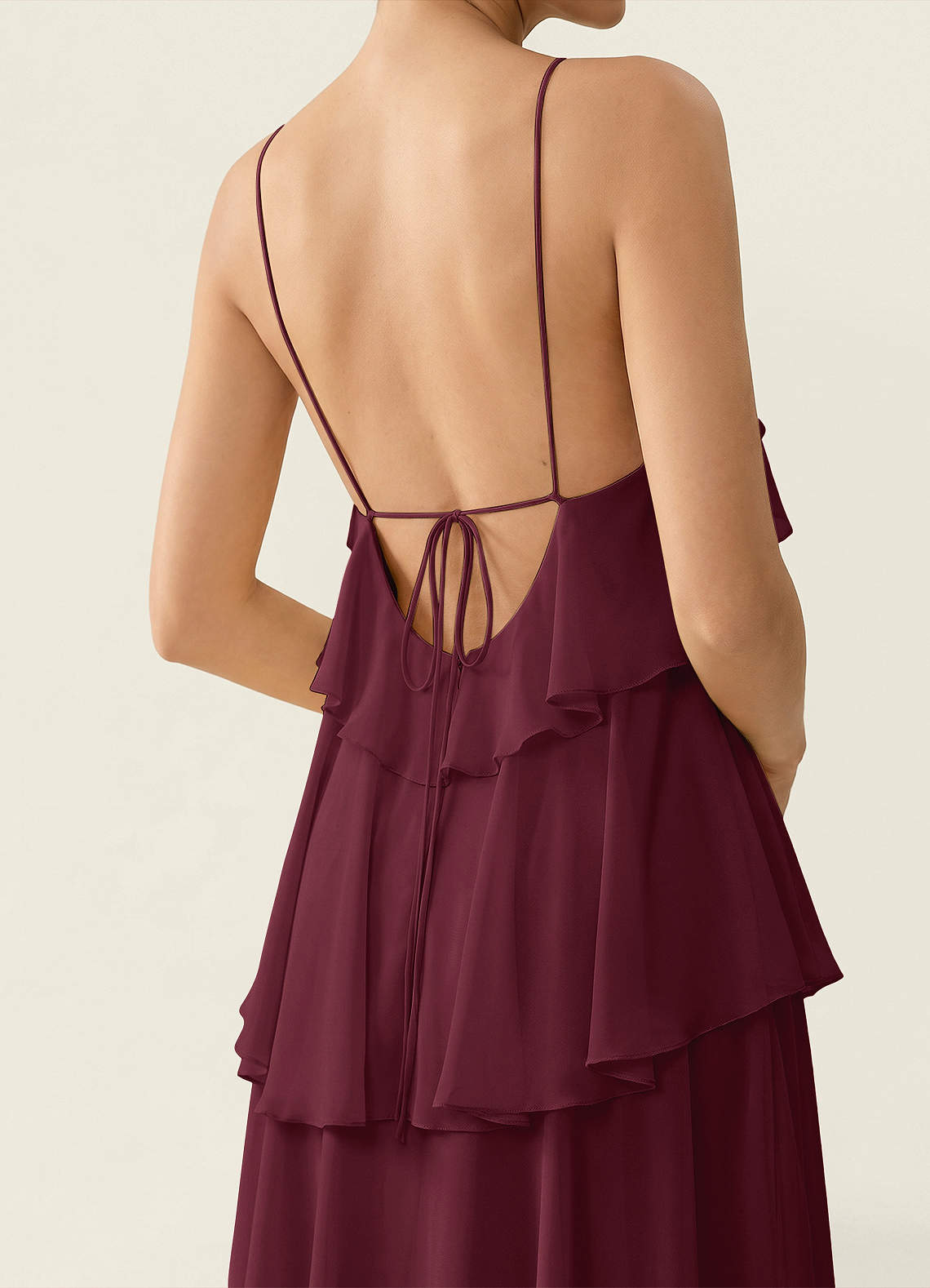 Nevieve A-Line Halter Chiffon Prom Dress in Cabernet