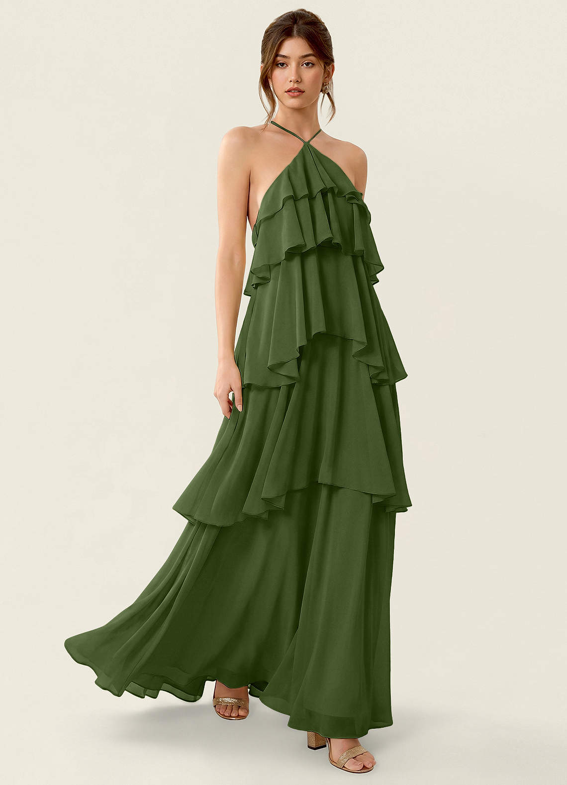 Nevieve A-Line Halter Chiffon Prom Dress in candy pink