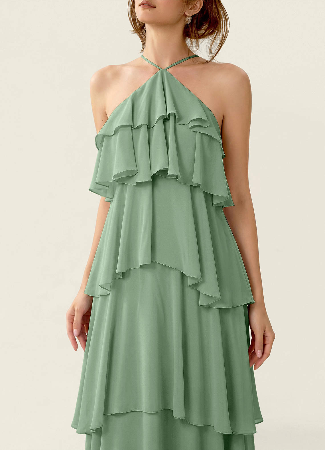 Nevieve A-Line Halter Chiffon Prom Dress in matcha