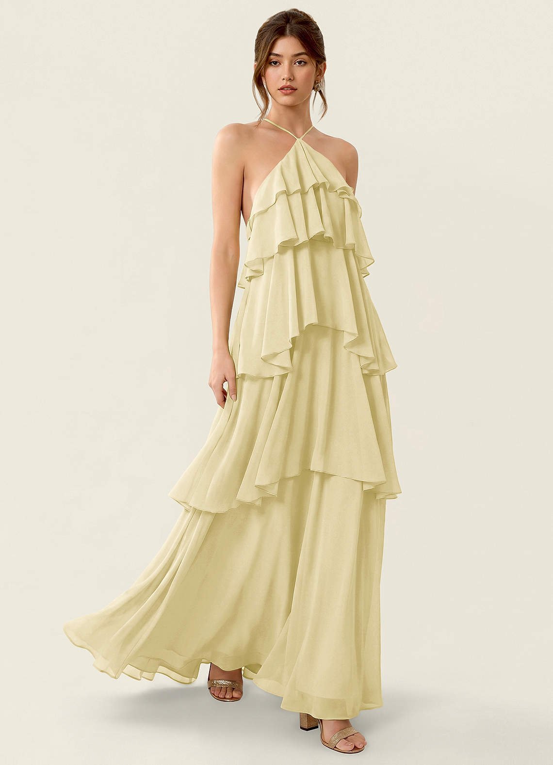Nevieve A-Line Halter Chiffon Prom Dress in candy pink