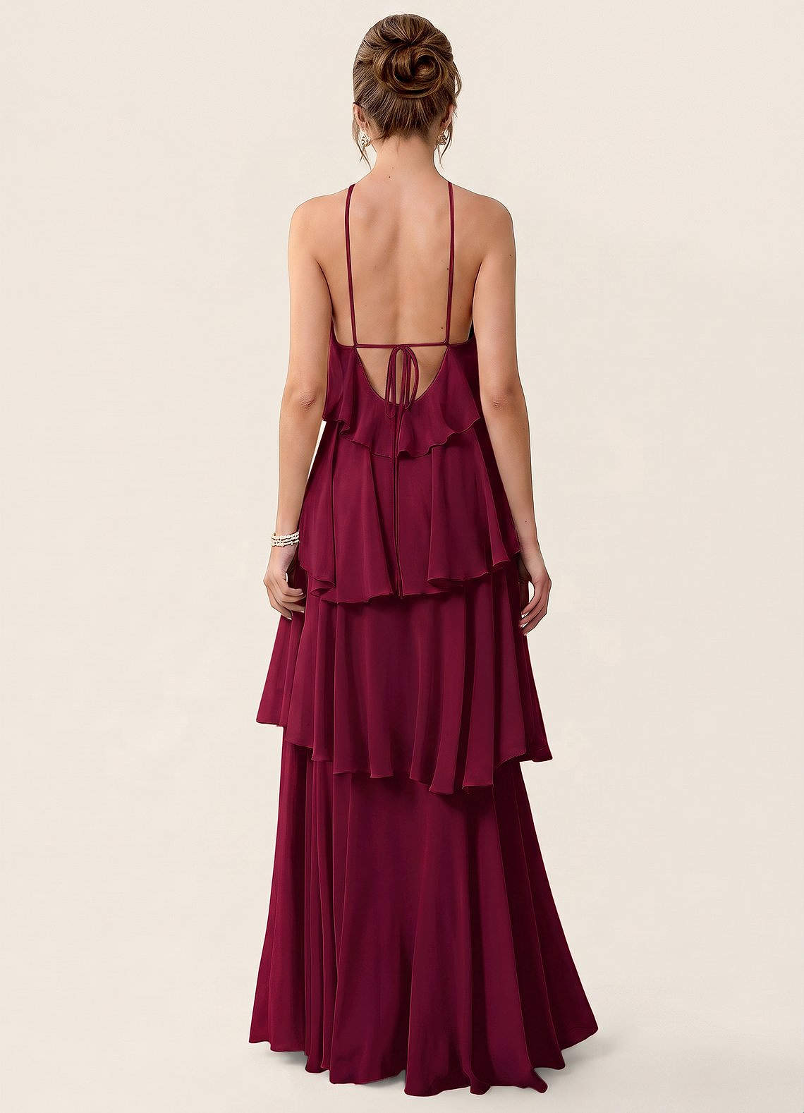 Nevieve A-Line Halter Chiffon Prom Dress in Burgundy