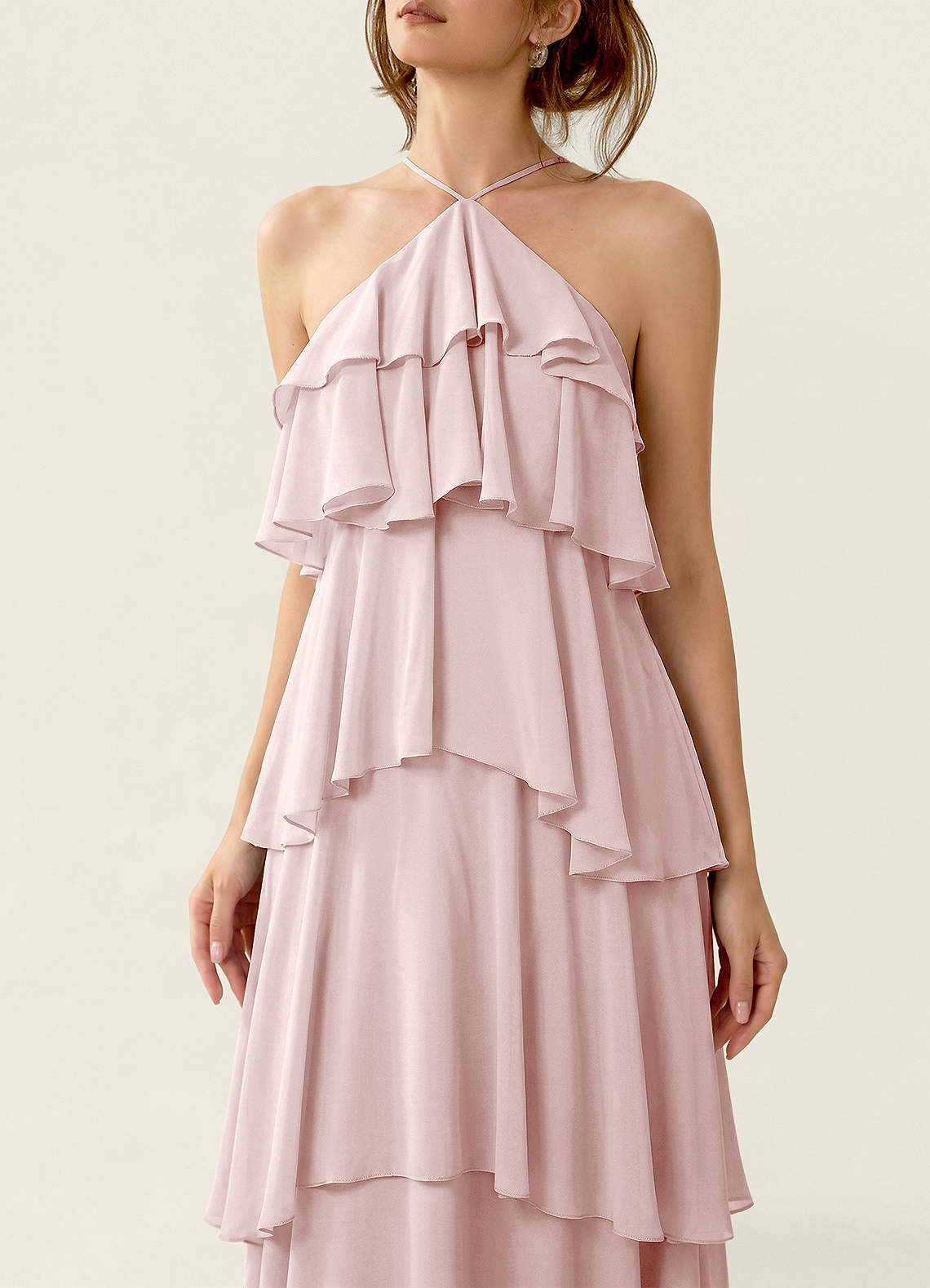 Nevieve A-Line Halter Chiffon Prom Dress in Blushing Pink