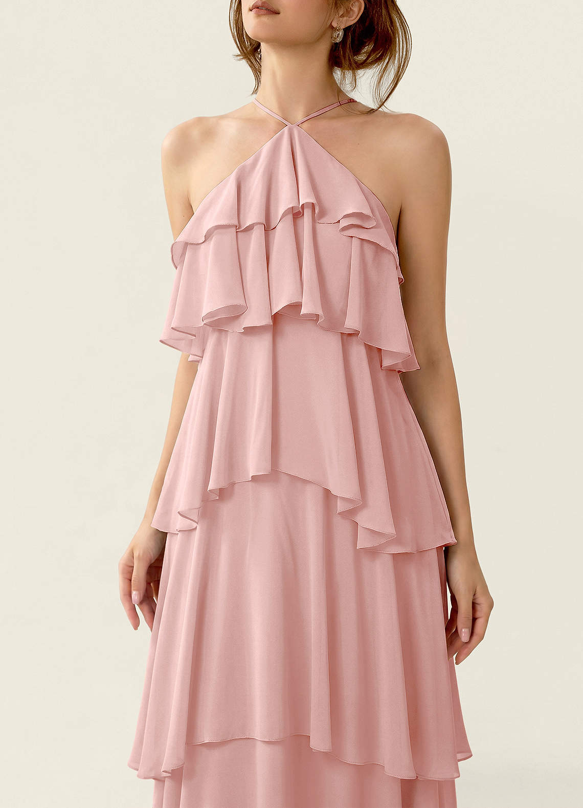 Nevieve A-Line Halter Chiffon Prom Dress in Powder Pink