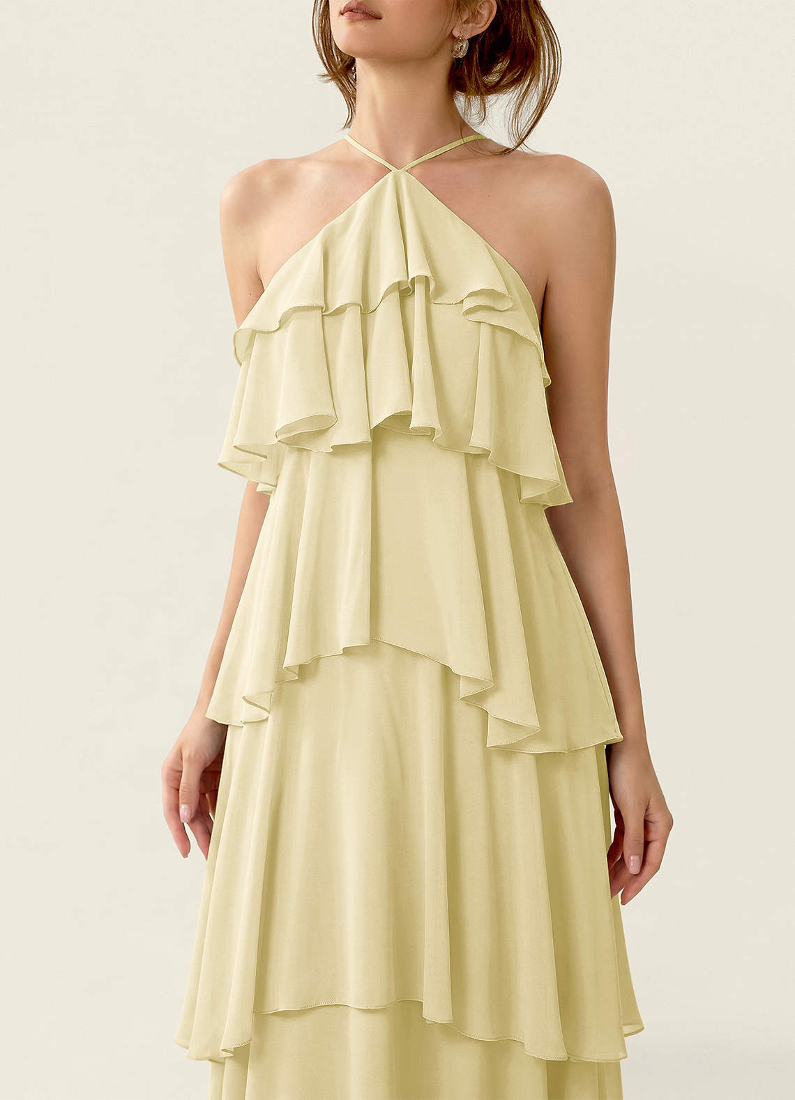 Nevieve A-Line Halter Chiffon Prom Dress in Lemon Sorbet