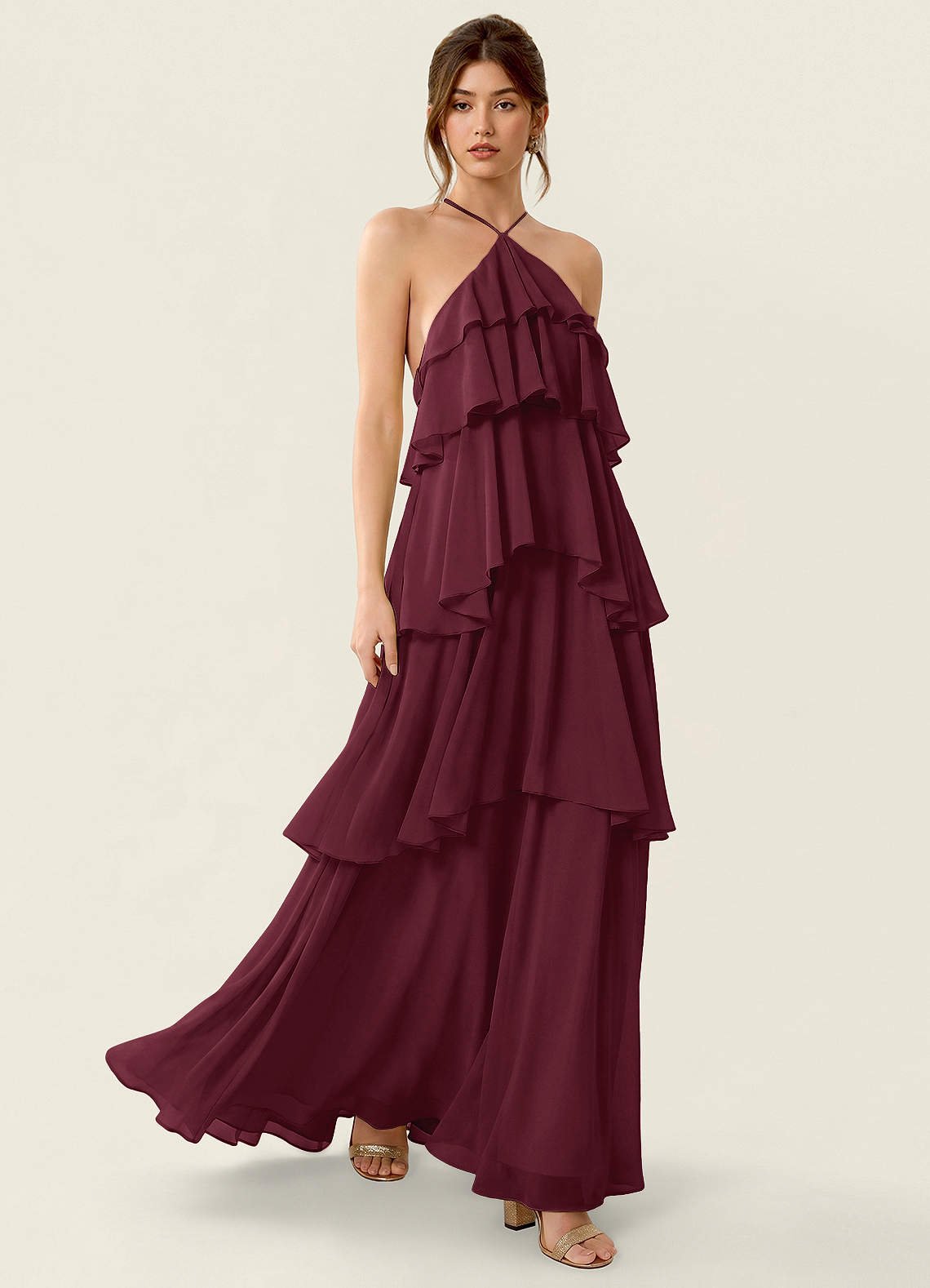 Nevieve A-Line Halter Chiffon Prom Dress in candy pink