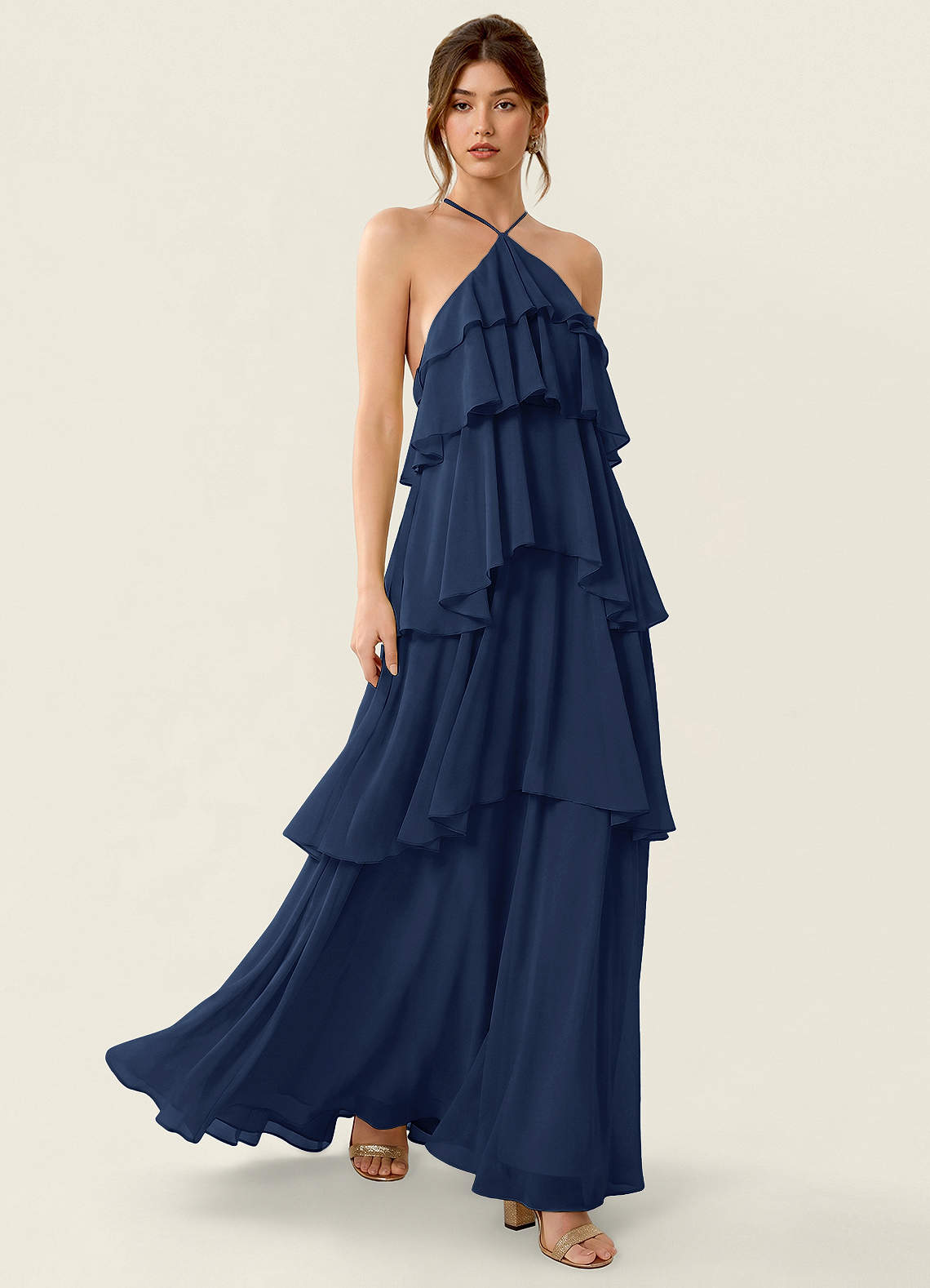 Nevieve A-Line Halter Chiffon Prom Dress in candy pink