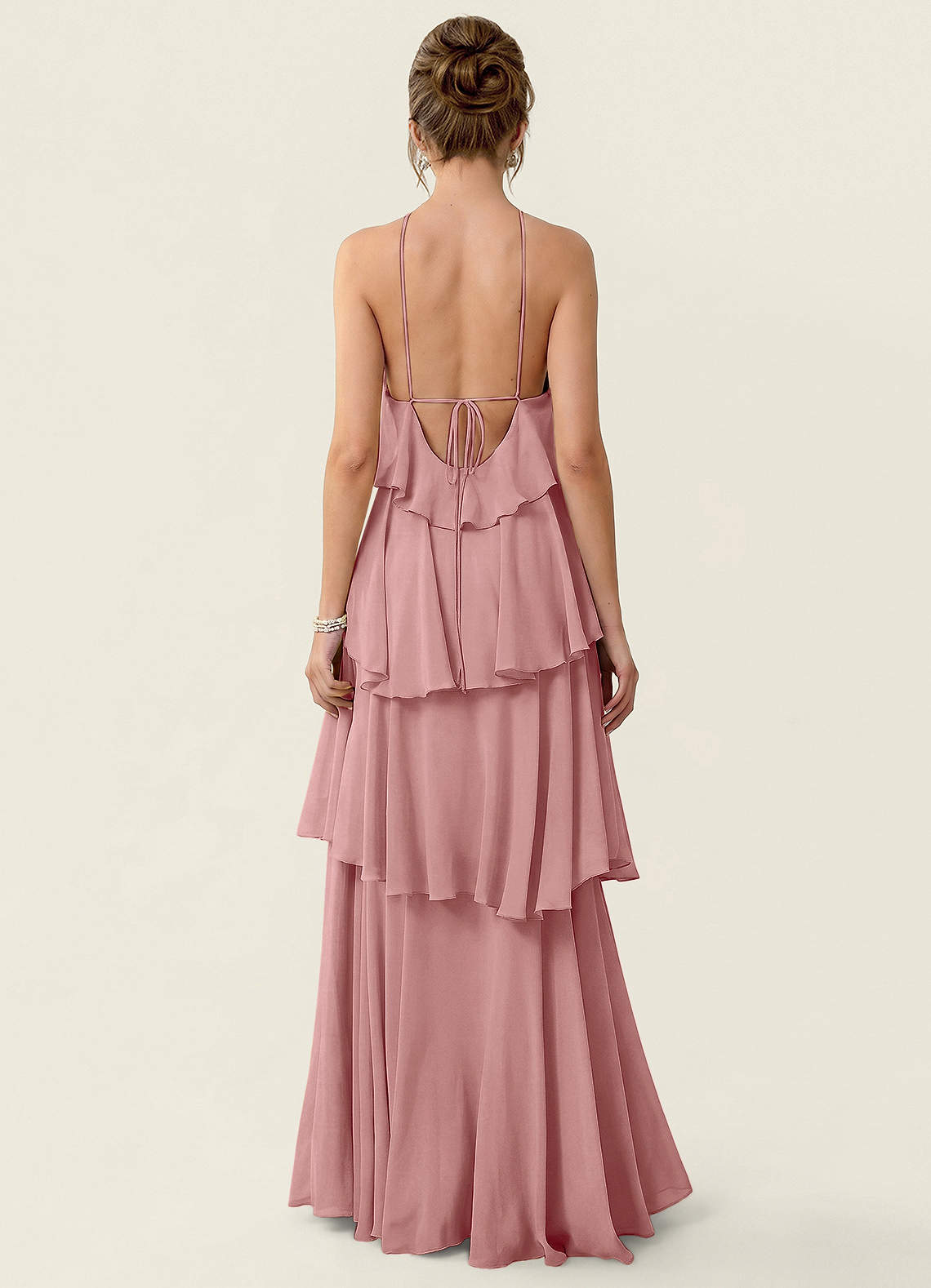 Nevieve A-Line Halter Chiffon Prom Dress in Dusty Rose