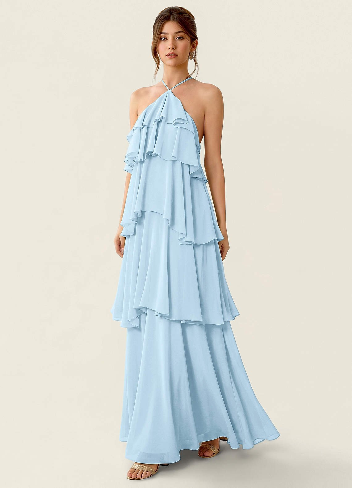 Nevieve A-Line Halter Chiffon Prom Dress in Sky Blue