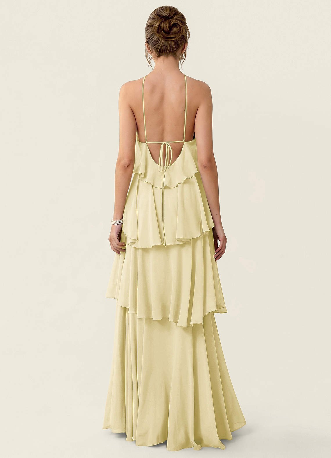 Nevieve A-Line Halter Chiffon Prom Dress in Lemon Sorbet