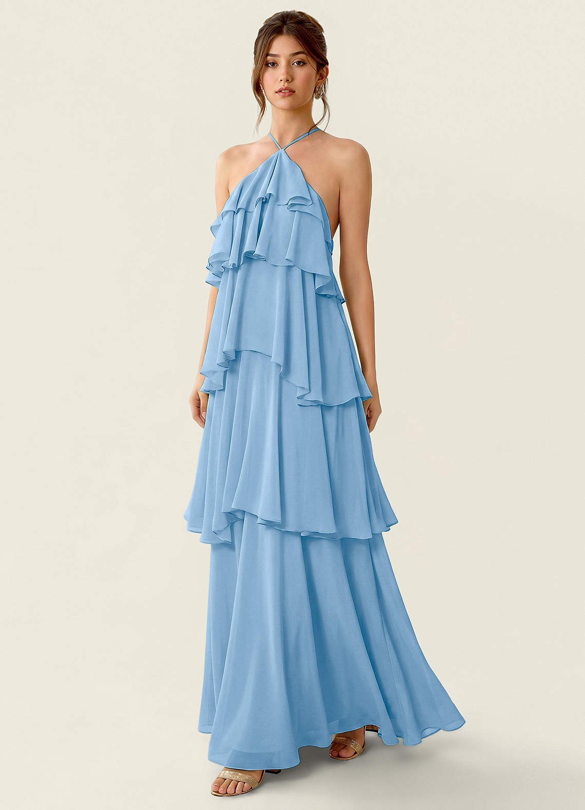 Nevieve A-Line Halter Chiffon Prom Dress in Powder Blue