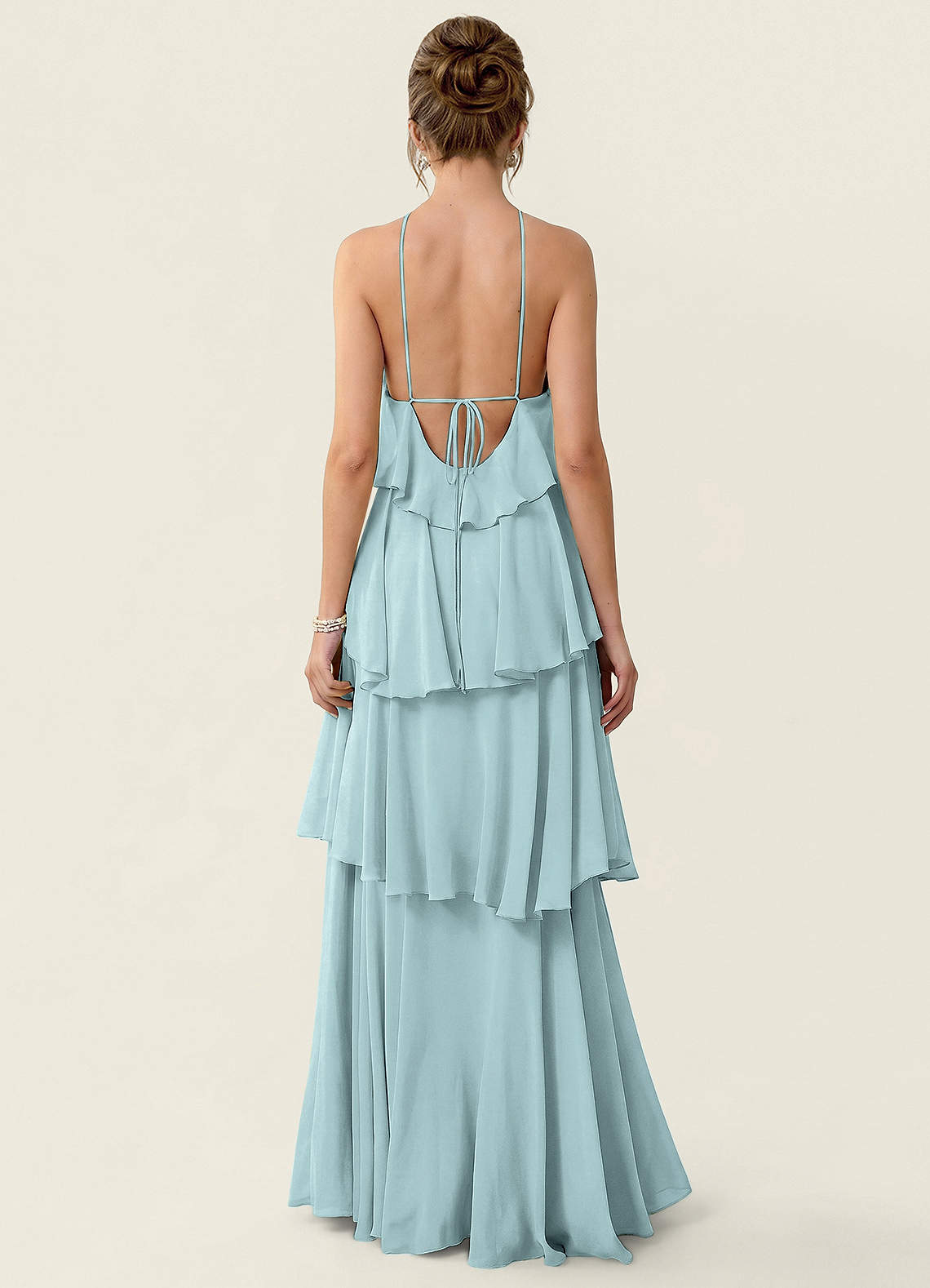 Nevieve A-Line Halter Chiffon Prom Dress in Mist