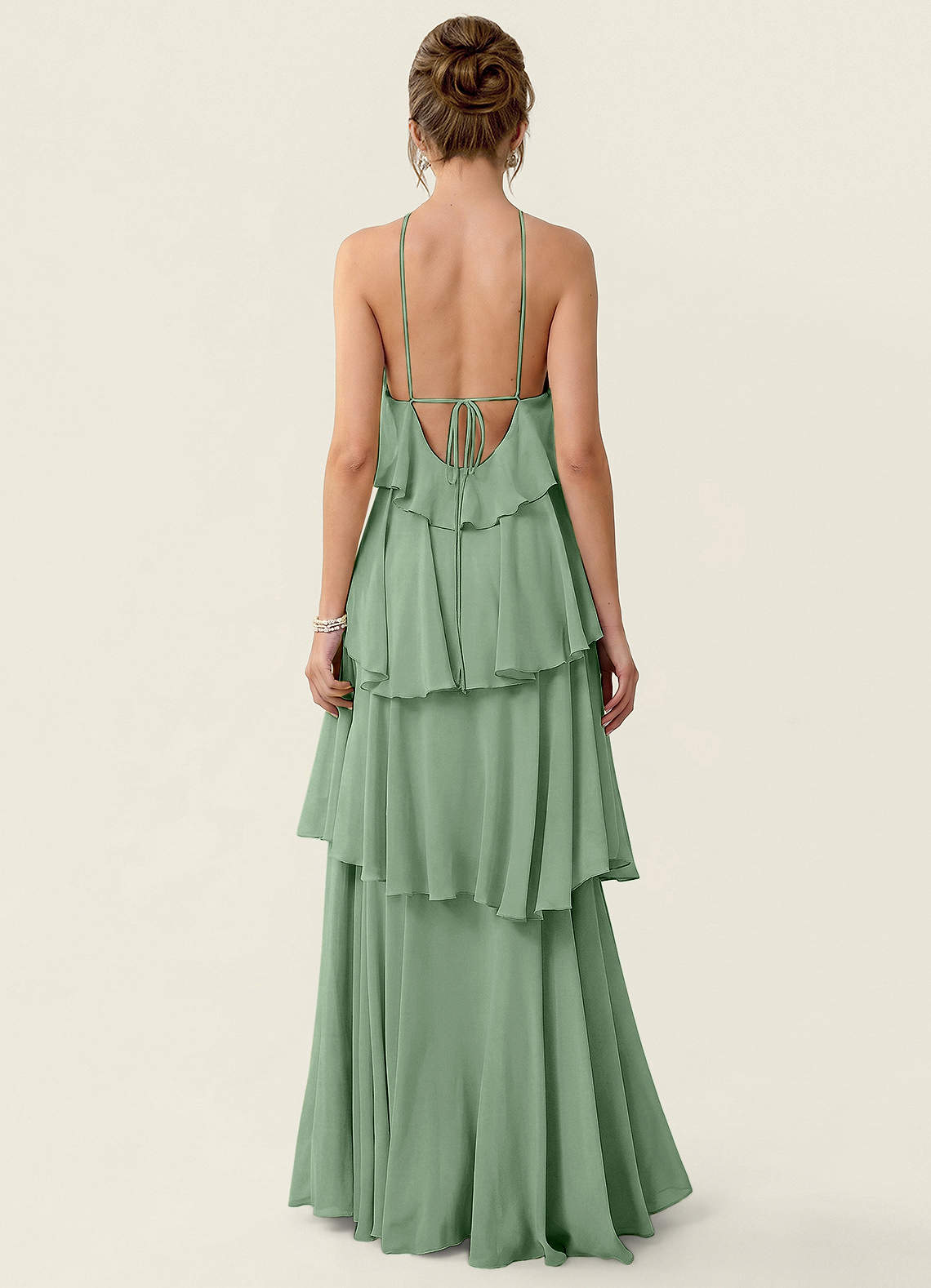 Nevieve A-Line Halter Chiffon Prom Dress in matcha