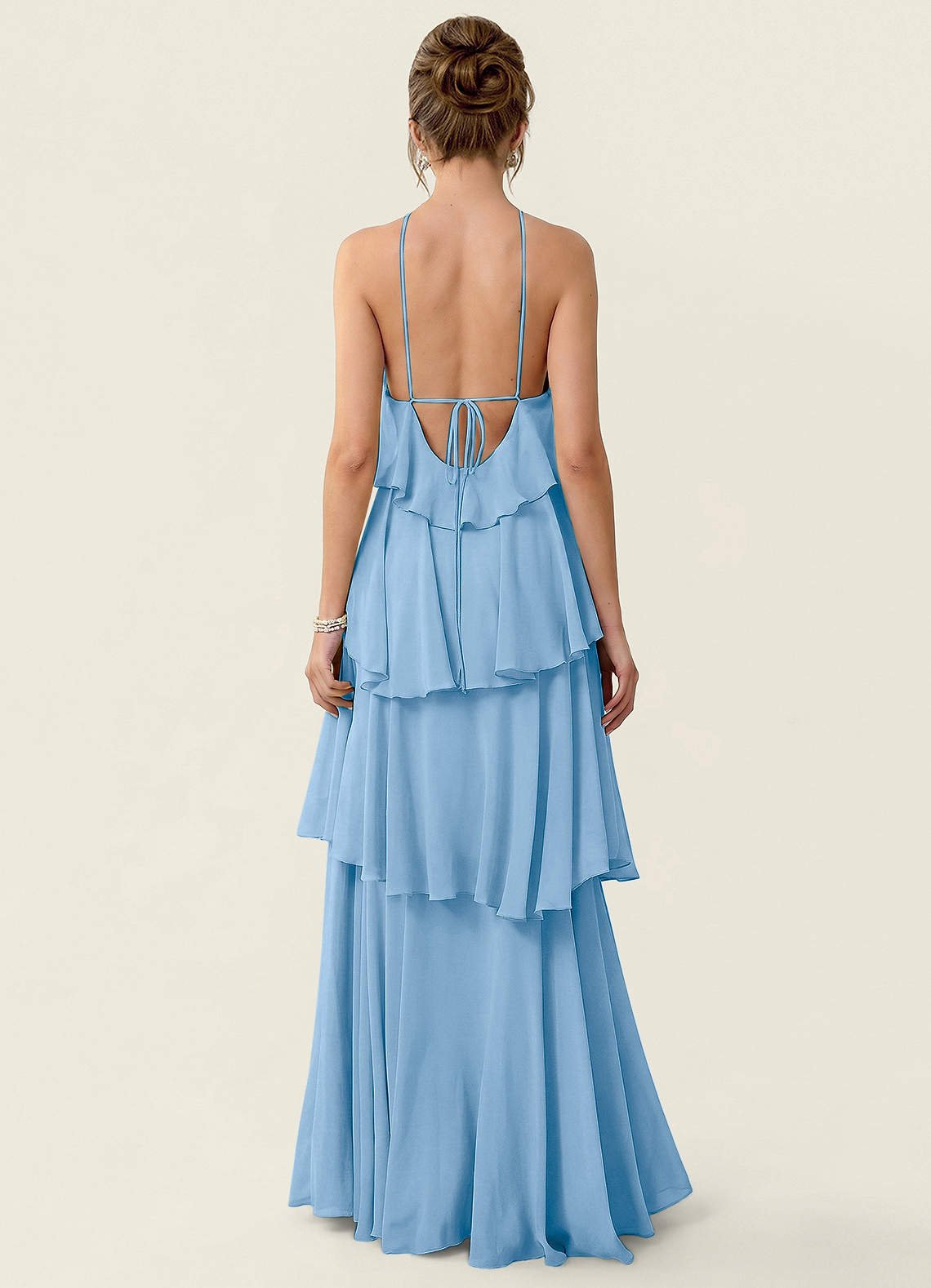 Nevieve A-Line Halter Chiffon Prom Dress in Powder Blue