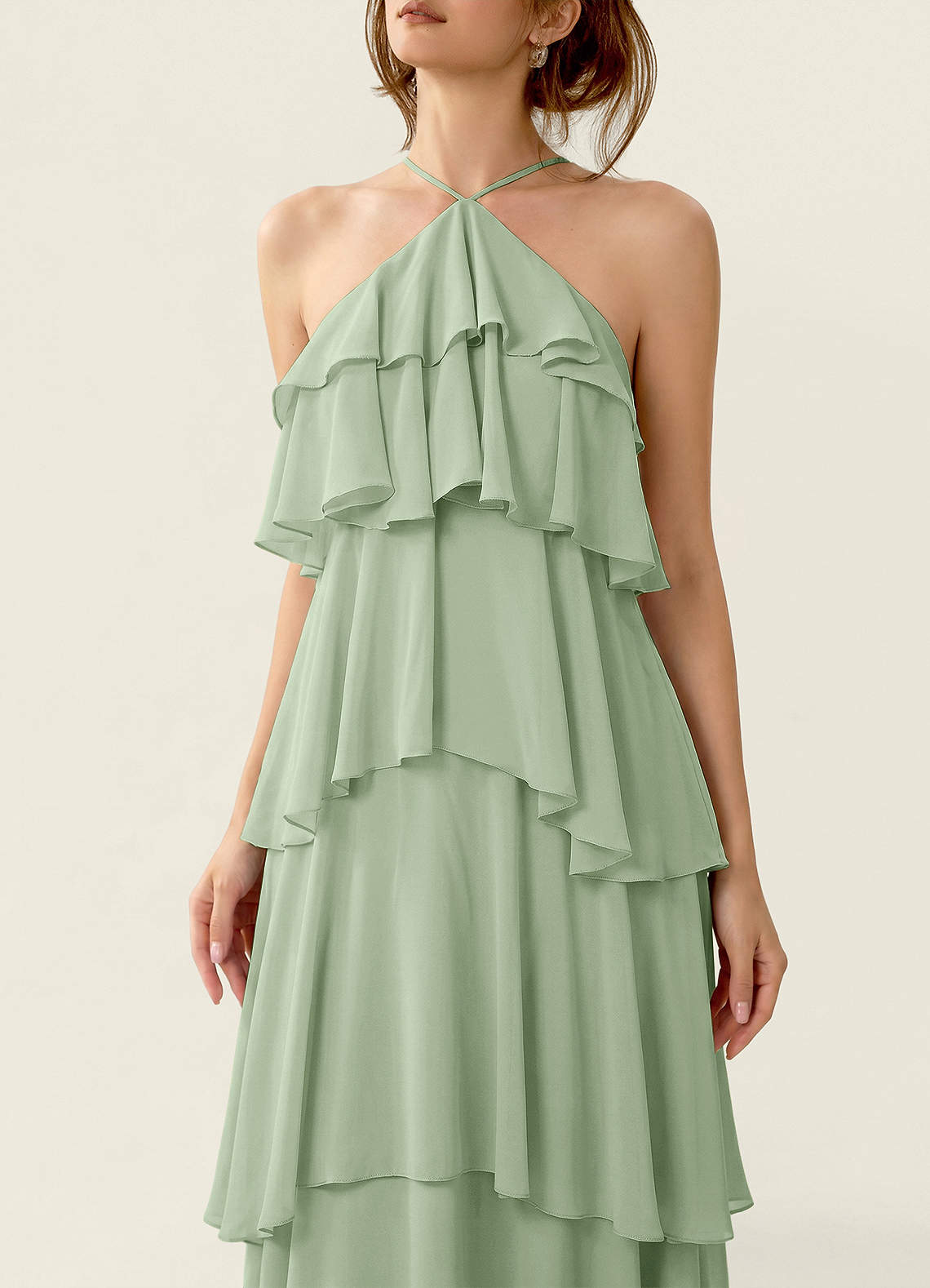 Nevieve A-Line Halter Chiffon Prom Dress in Dusty Sage