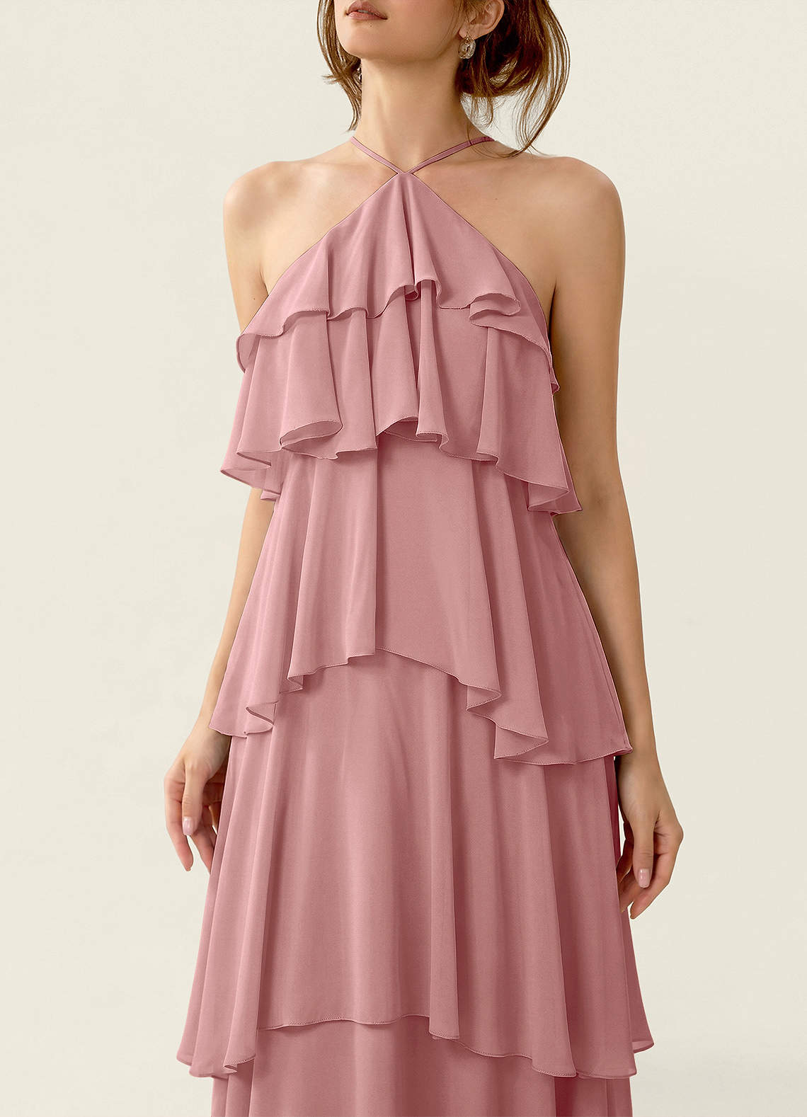 Nevieve A-Line Halter Chiffon Prom Dress in Dusty Rose