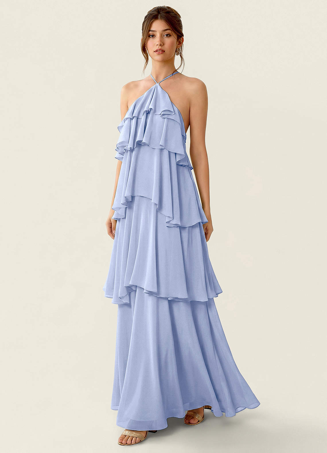 Nevieve A-Line Halter Chiffon Prom Dress in Ice