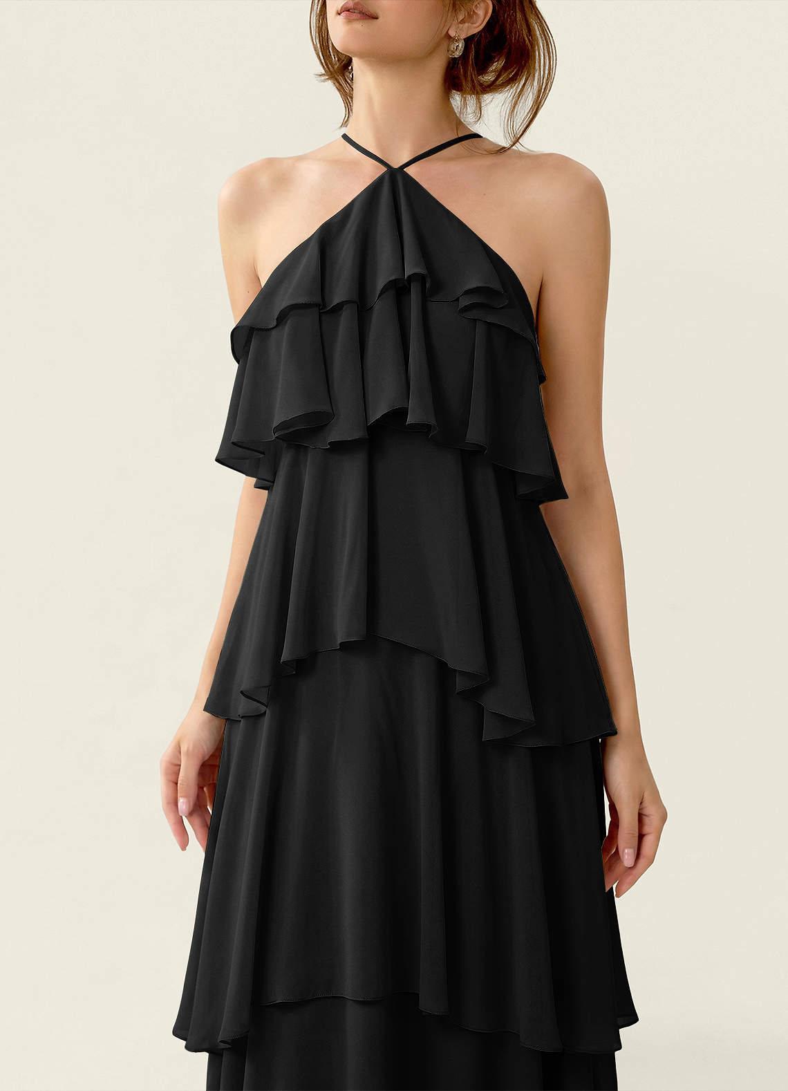 Nevieve A-Line Halter Chiffon Prom Dress in black