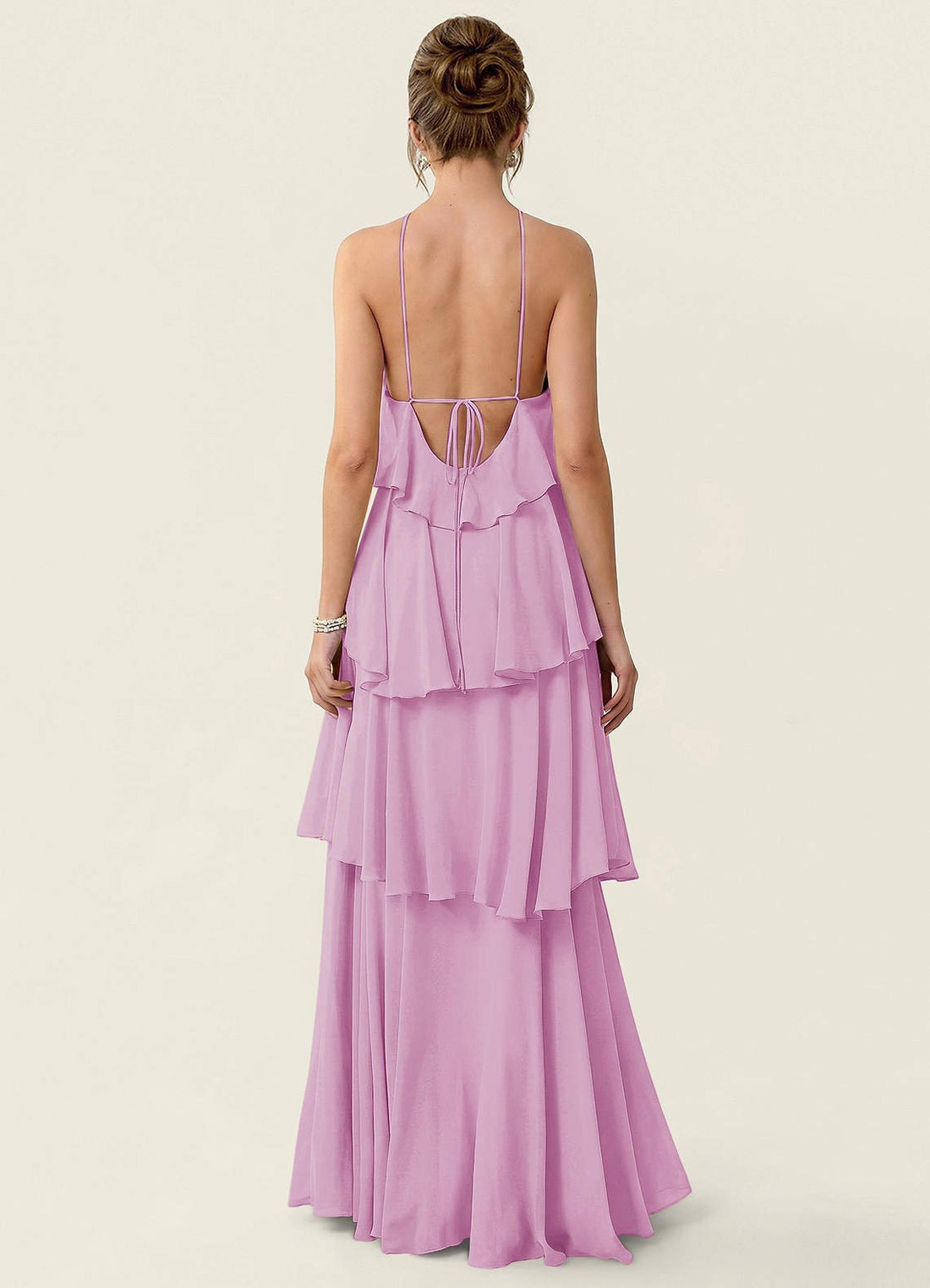Nevieve A-Line Halter Chiffon Prom Dress in candy pink