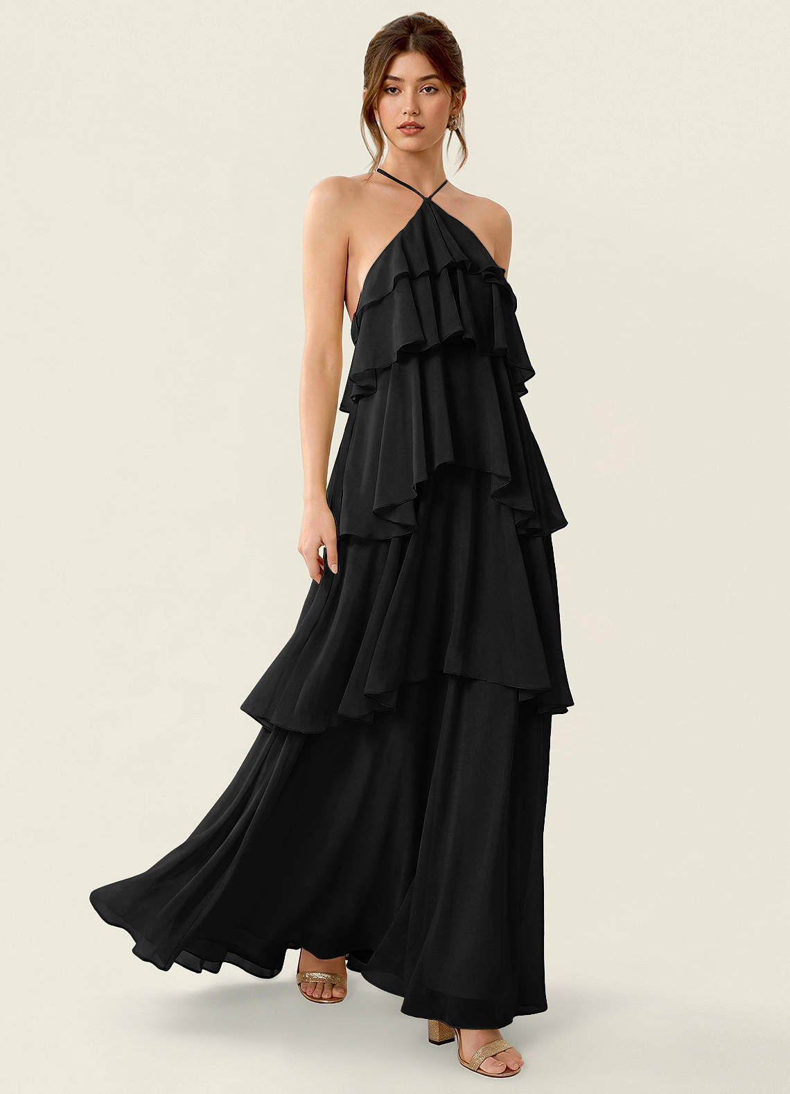 Nevieve A-Line Halter Chiffon Prom Dress in candy pink