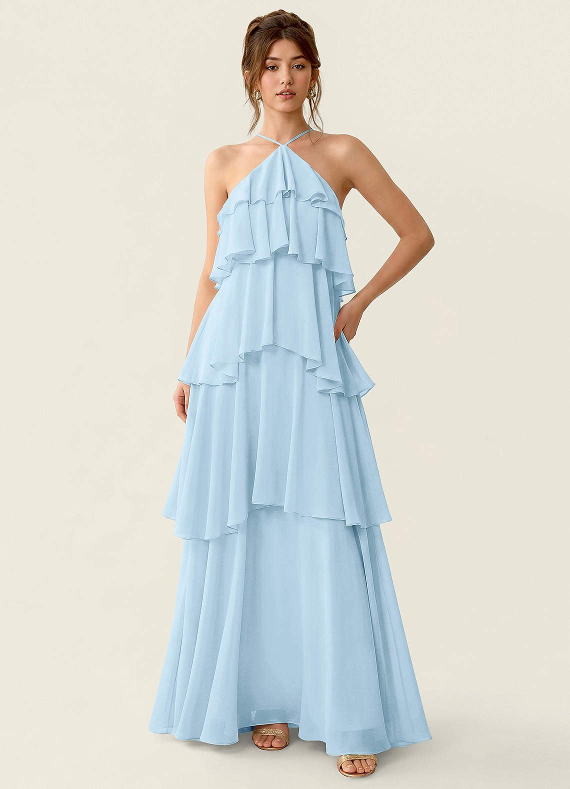 Nevieve A-Line Halter Chiffon Prom Dress in Sky Blue