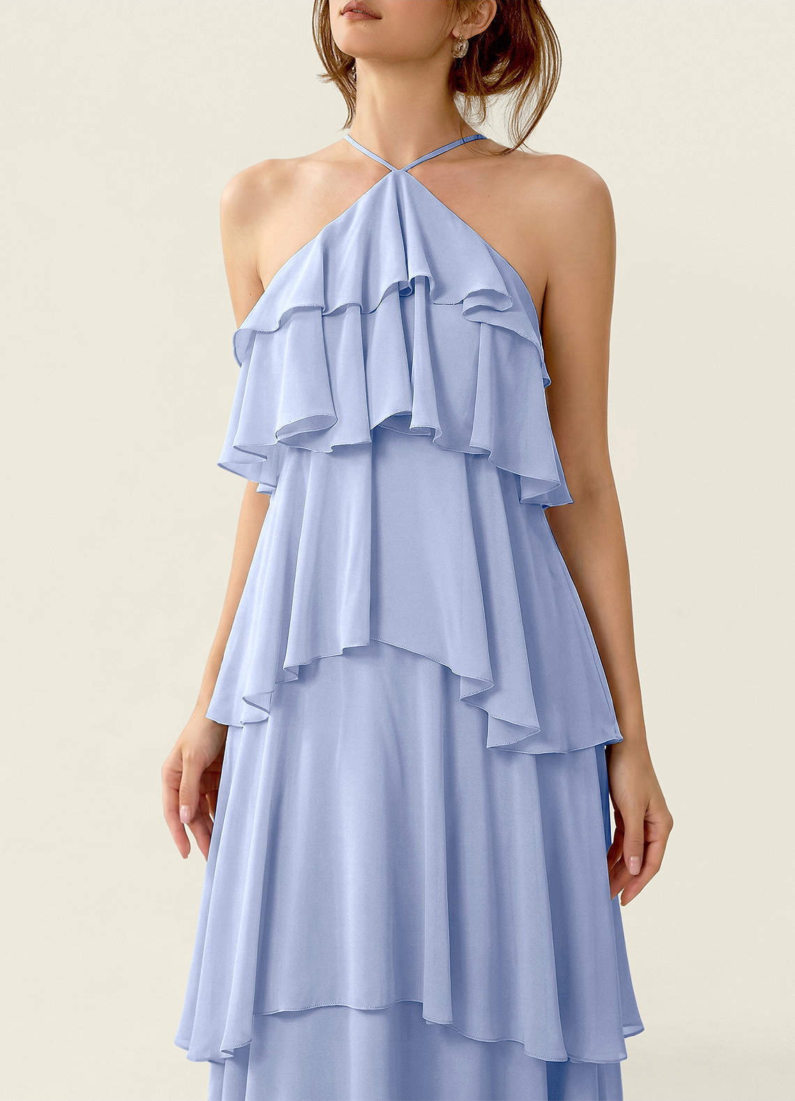 Nevieve A-Line Halter Chiffon Prom Dress in Ice
