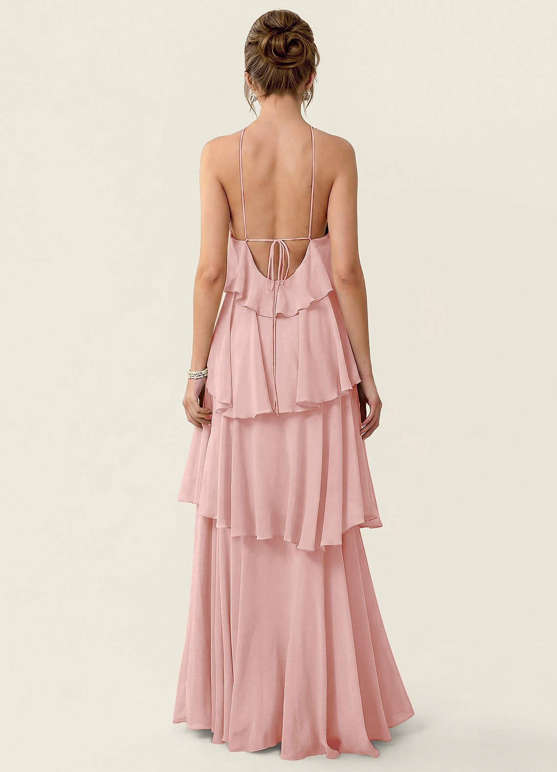 Nevieve A-Line Halter Chiffon Prom Dress in Powder Pink