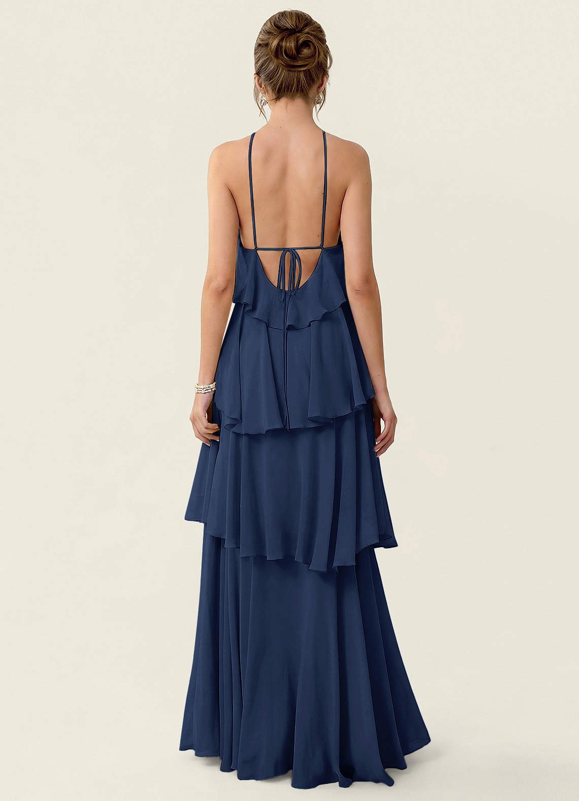 Nevieve A-Line Halter Chiffon Prom Dress in Dark Navy