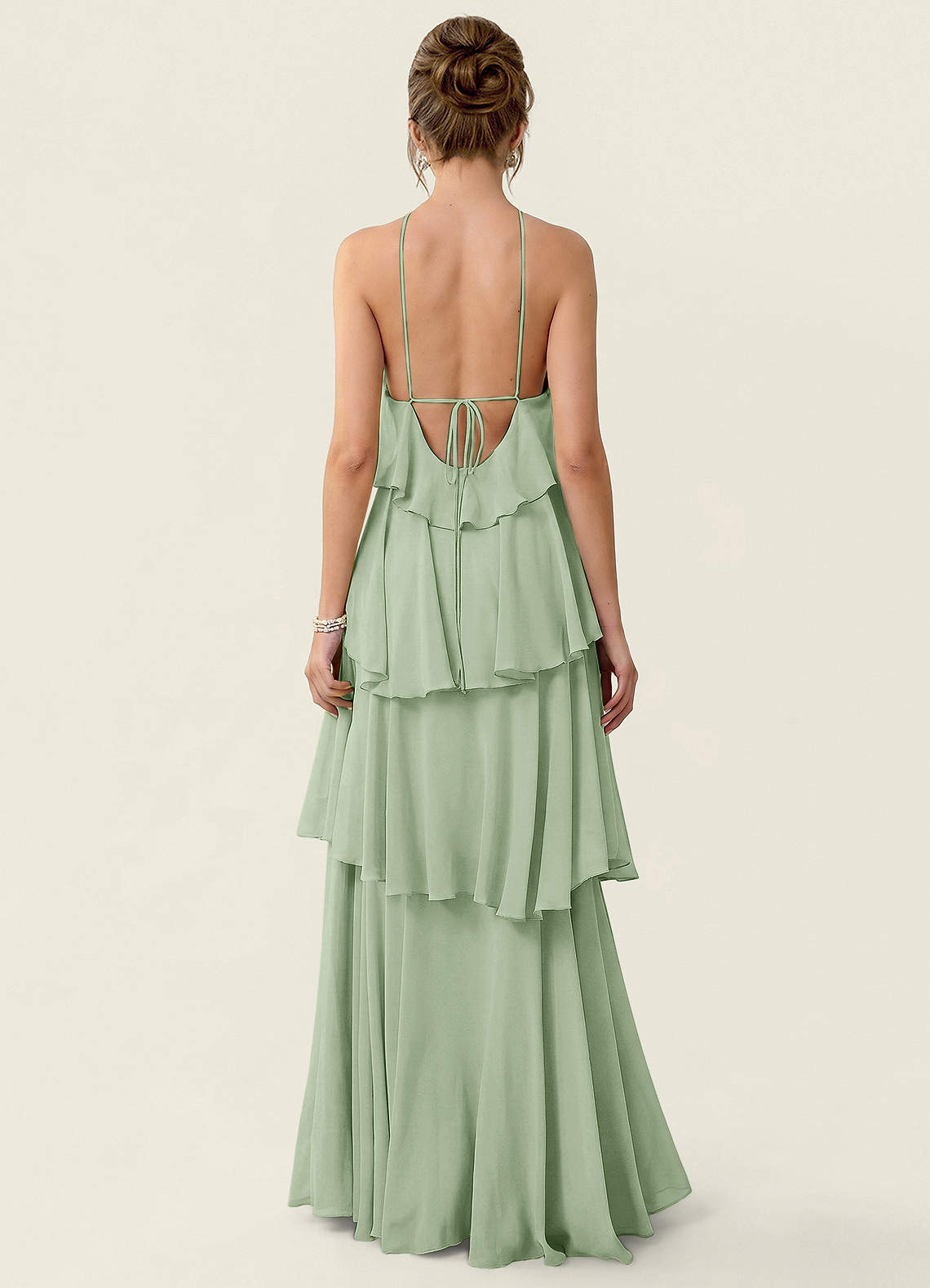 Nevieve A-Line Halter Chiffon Prom Dress in Dusty Sage