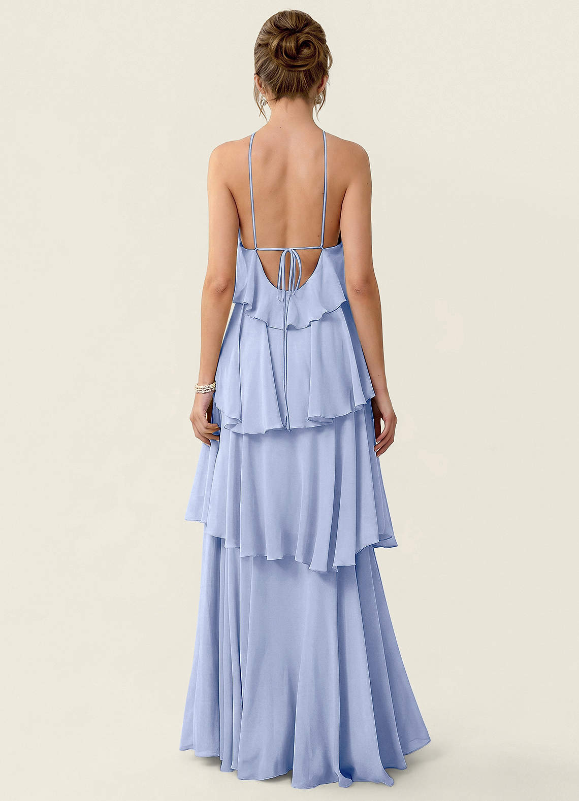 Nevieve A-Line Halter Chiffon Prom Dress in Ice