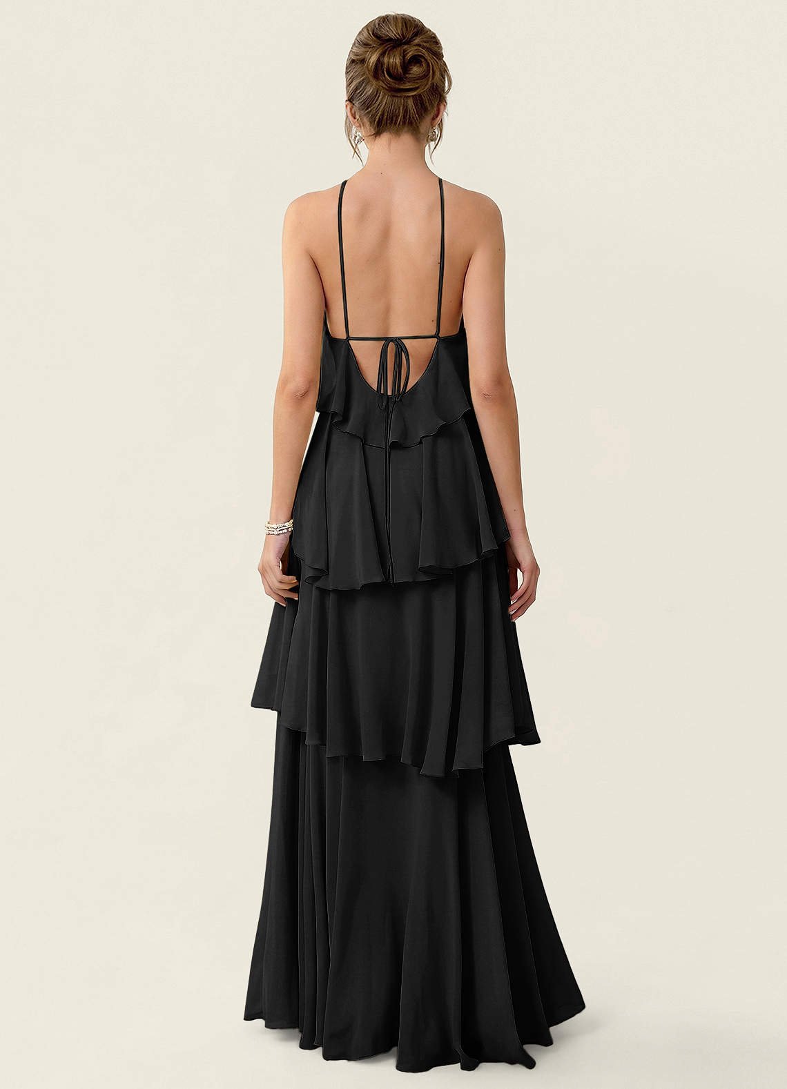 Nevieve A-Line Halter Chiffon Prom Dress in black