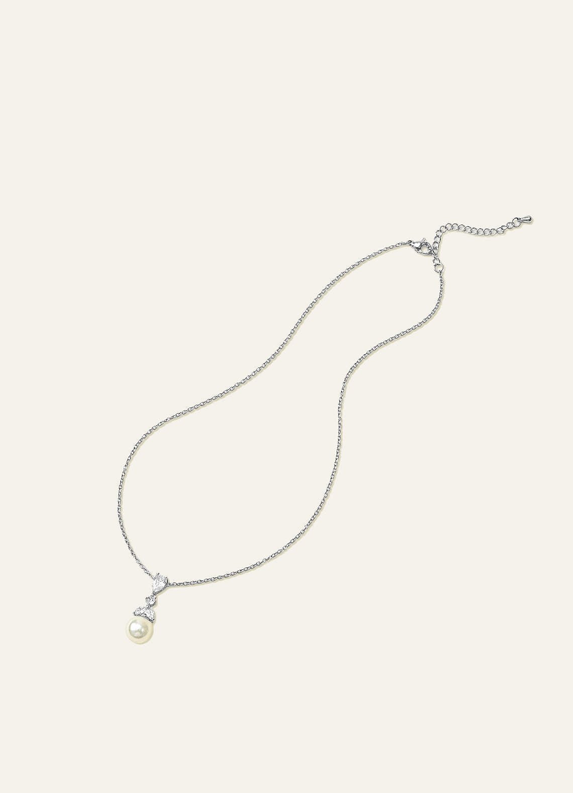 Pear Cut Pearl Drop Necklace — Silver — 图 15/15