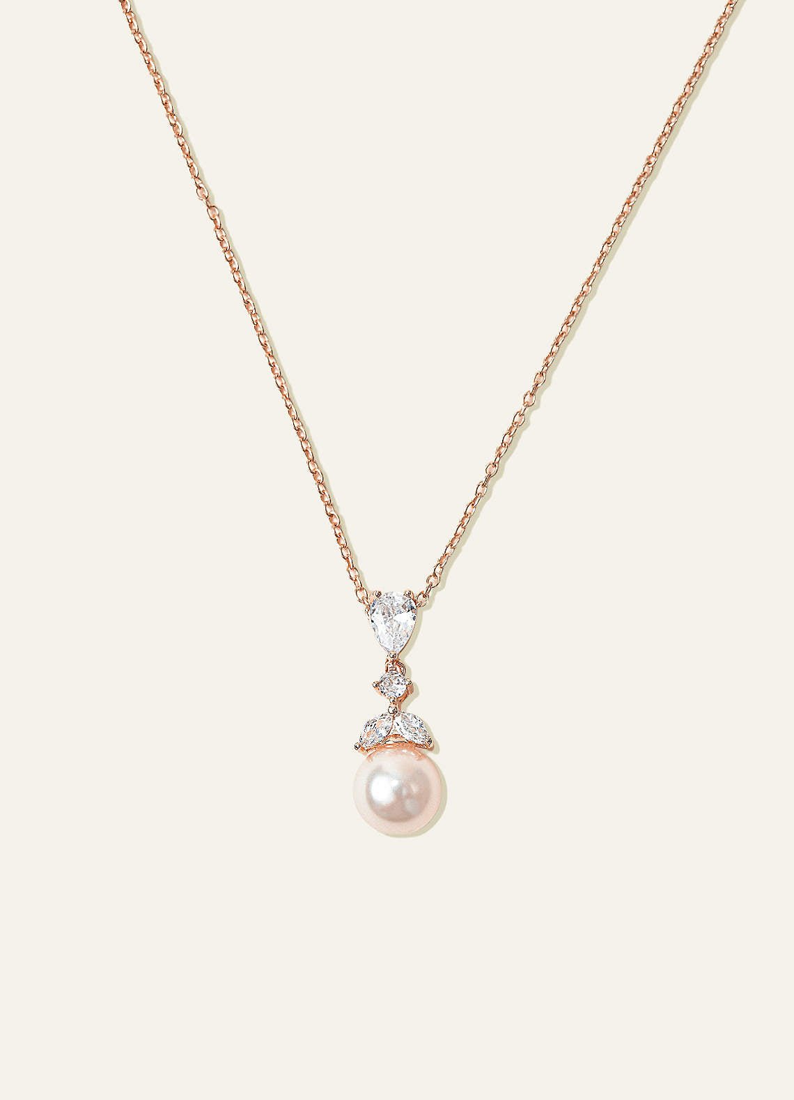 Pear Cut Pearl Drop Necklace — rose gold — 图 1/15