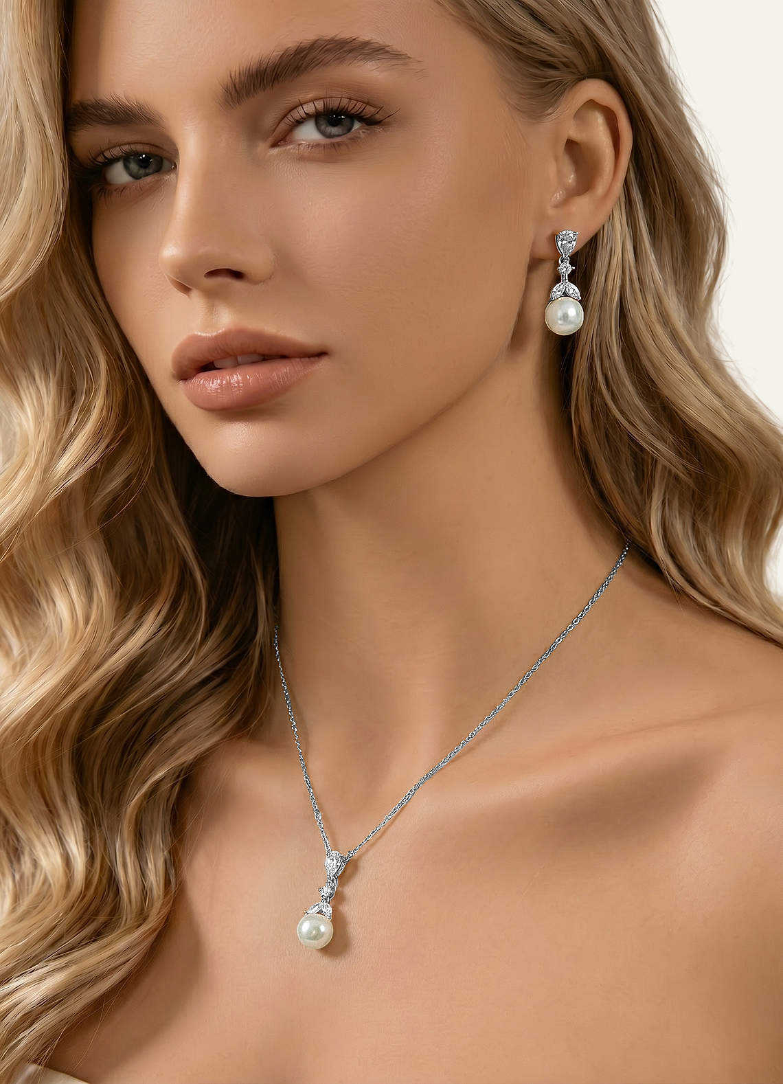 Pear Cut Pearl Drop Necklace — Silver — 图 6/15