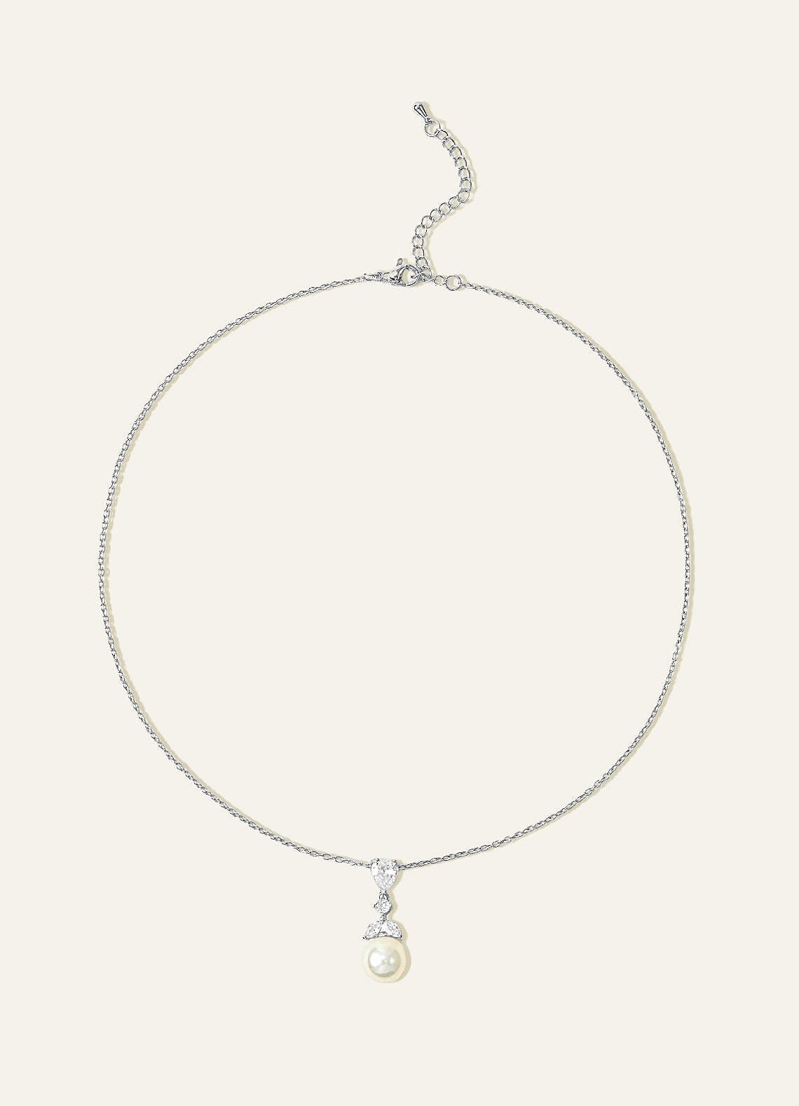 Pear Cut Pearl Drop Necklace — Silver — 图 12/15