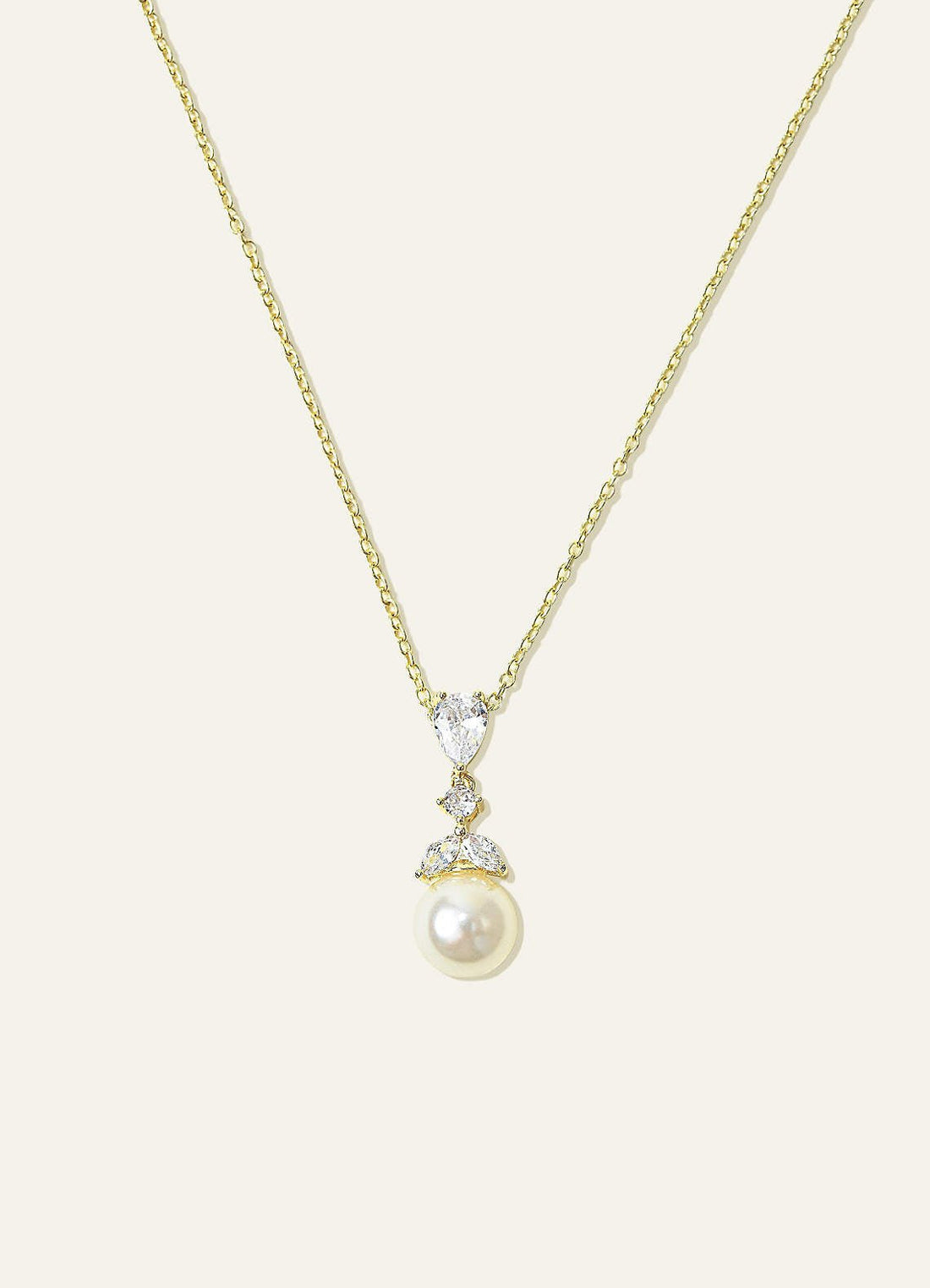 Pear Cut Pearl Drop Necklace — rose gold — 图 1/15